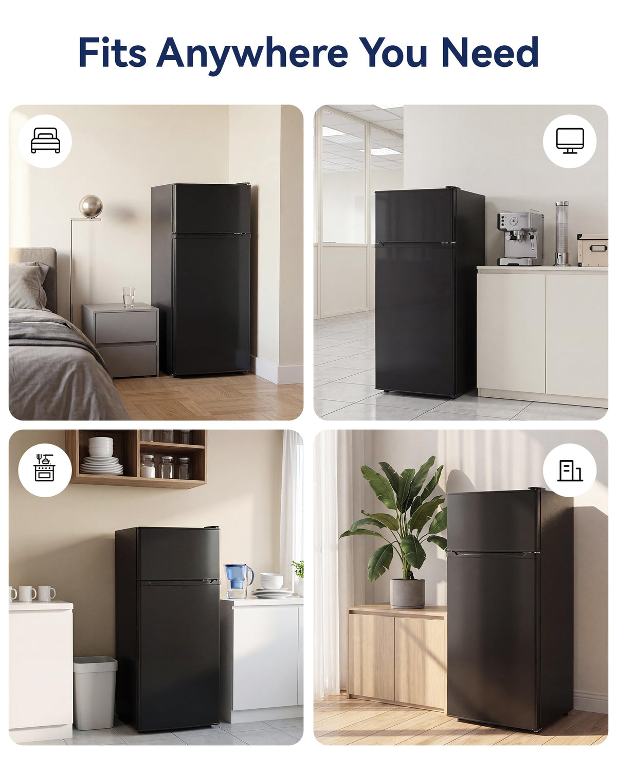 4.5cf Mini Fridge for Dorm/Office Quiet 2-Door Adjustable
