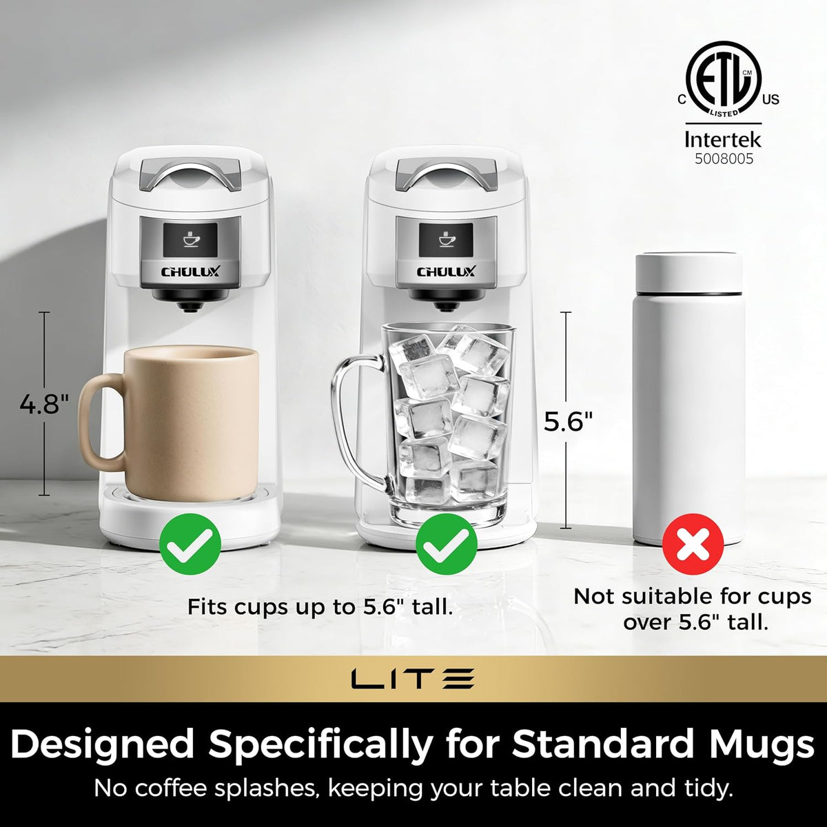 CHULUX Lite Single Serve Coffee Maker for K Cup with One Touch Brew, White