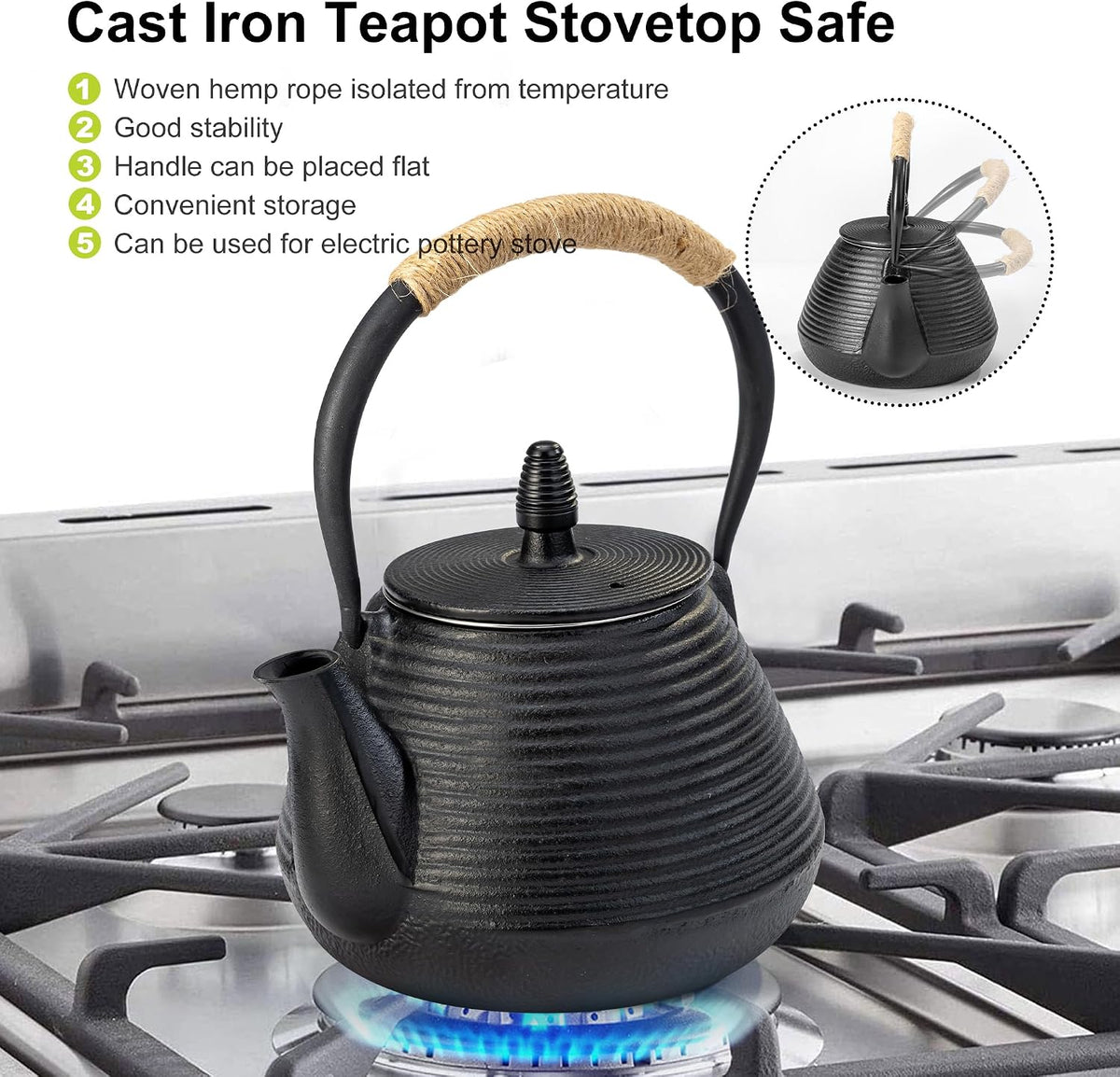 Japanese Tetsubin Tea Kettle Cast Iron Teapot with Stainless Steel Infuser 30 oz/900 ml