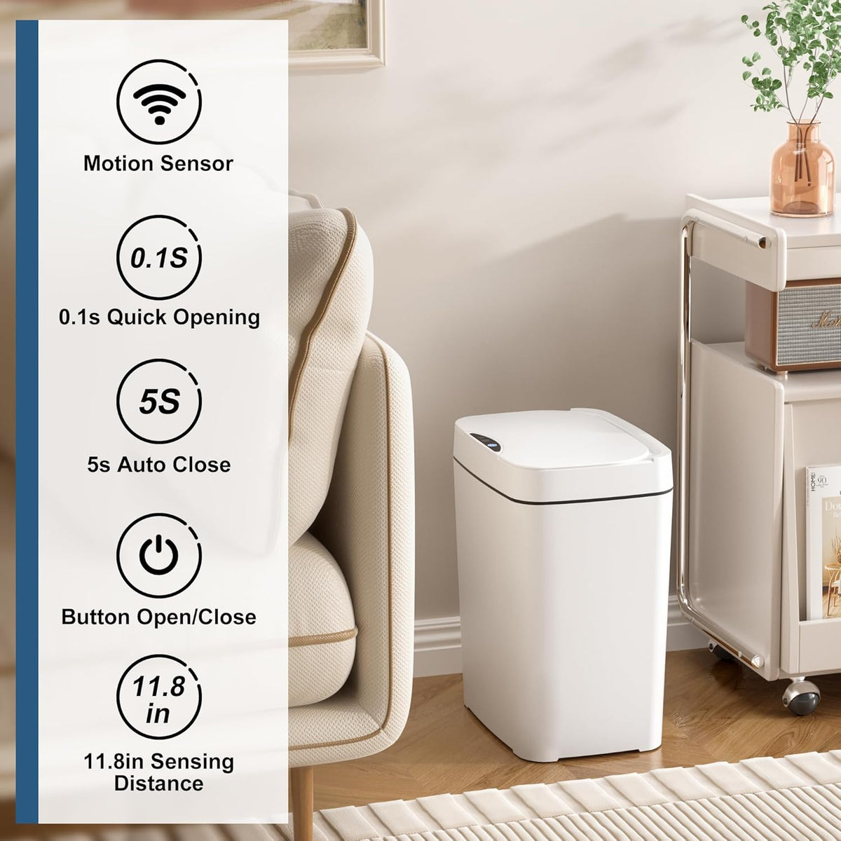 Vanpopubs 2 Pack 2.7 Gal Bathroom Trash Can with Lid, Automatic Trash Can Small Smart Garbage Can Touchless, Slim Motion Sensor Waterproof Plastic Trash Bins for Bedroom Office Kitchen Toilet, White