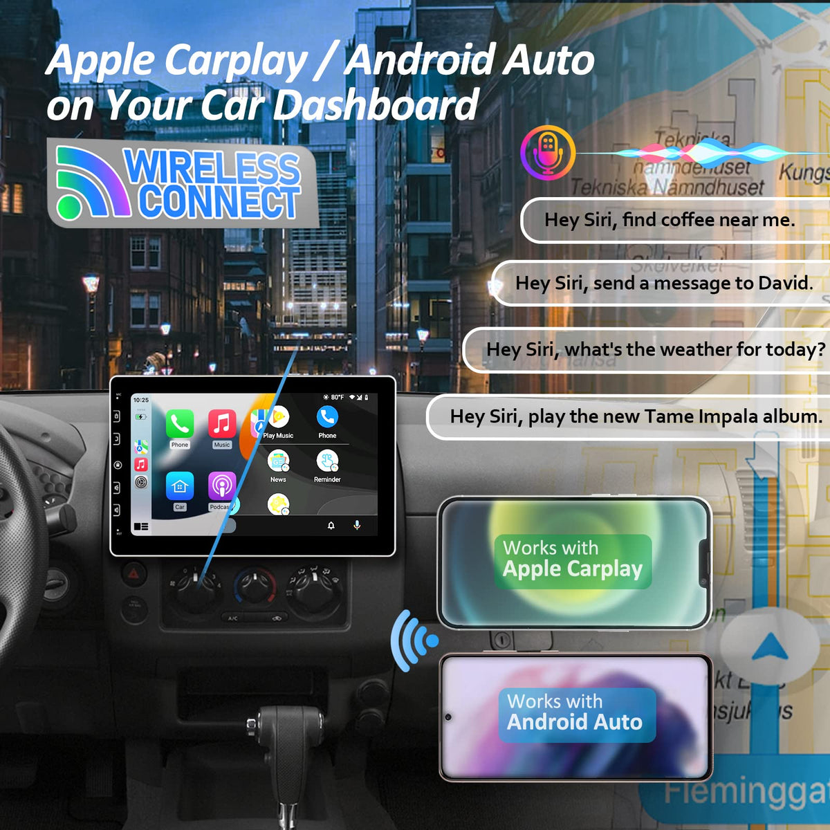 Double Din Car Stereo Compatible with Wireless Apple Carplay, Android Auto - 7" Touch Screen Car Audio Receiver with Bluetooth, AUX, FM Car Radio