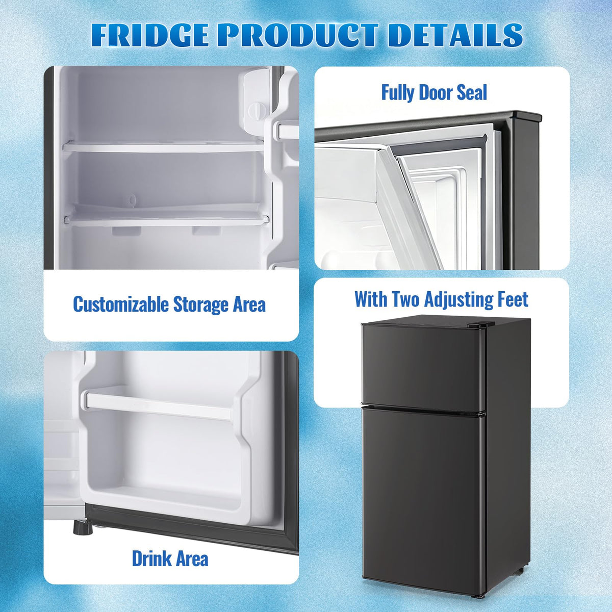 45L Personal Double‑Door Mini Fridge With Freezer, Pink