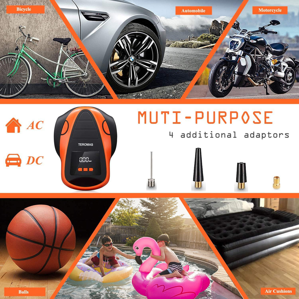 Tire Inflator Portable Air Compressor, Air Pump DC/AC for Car Tires 12V DC and Other Inflatables at Home 110V AC, Digital Electric Tire Pump with Pressure Gauge(Green)