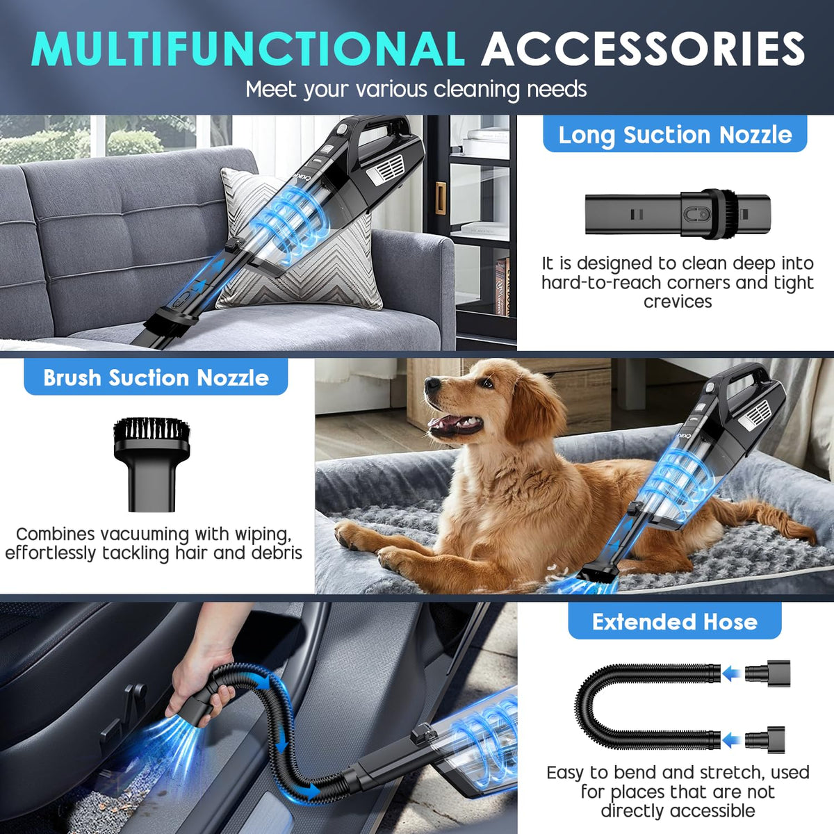CKIKH Handheld Vacuum Cordless, 15000PA Hand Held Car Vacuum Cleaner
