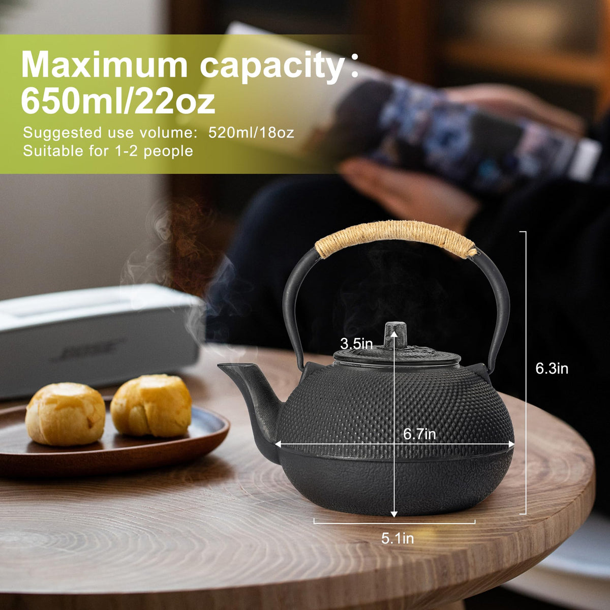 Japanese Tetsubin Tea Kettle Cast Iron Teapot with Stainless Steel Infuser 30 oz/900 ml