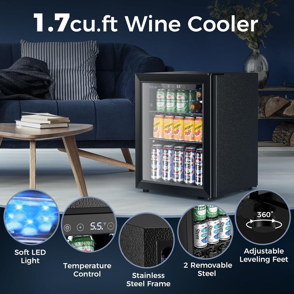 Electactic Mini Fridge 130 Can Beverage Refrigerator Cooler, 3.2 Cu.Ft Drink Fridge forSoda Wine Beer, Digital Temperature Control Cooler for Home, Dorm, Bar