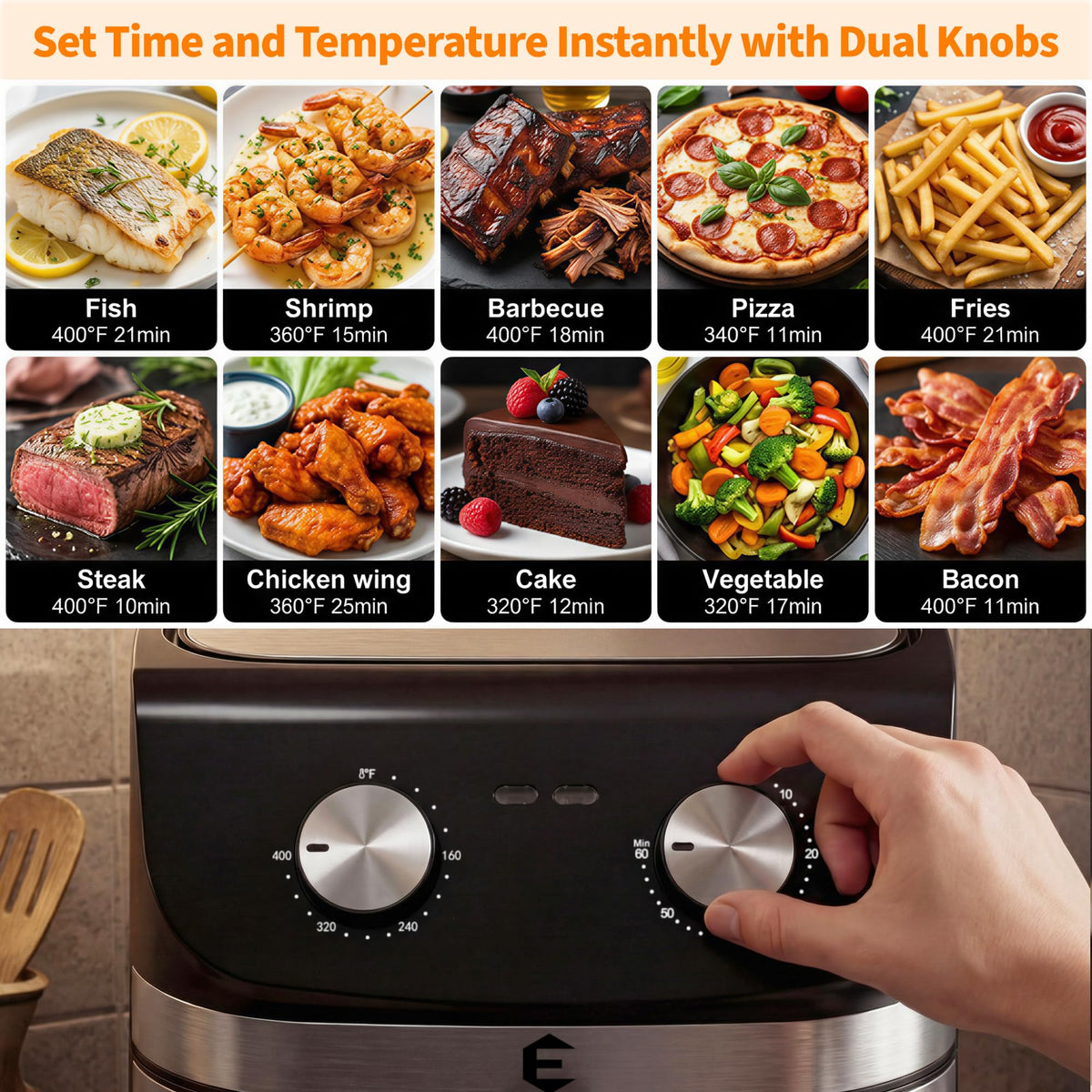 9.5Qt Large Air Fryer Oven, 12 Digital Preset Airfryer Toaster Oven Combo with Touchscreen, Non Toxic Stainless Steel Air Fryer with Viewing Window, XL Capacity Basket Style Airfryer for Family, Black