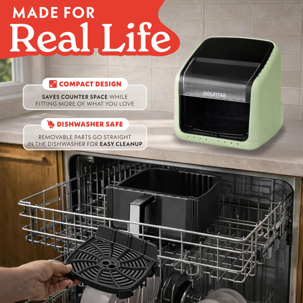 Gourmia Air Fryer - 7 Qt Basket Capacity with Panorama Window, Black
