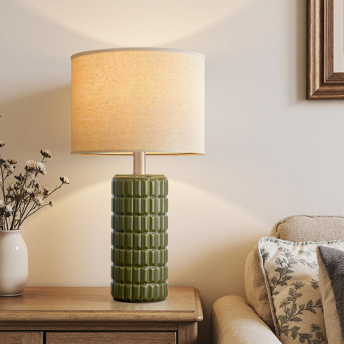 Seealle 23" Modern Ceramic Table Lamps Set of 2, Lamps for Bedroom, White