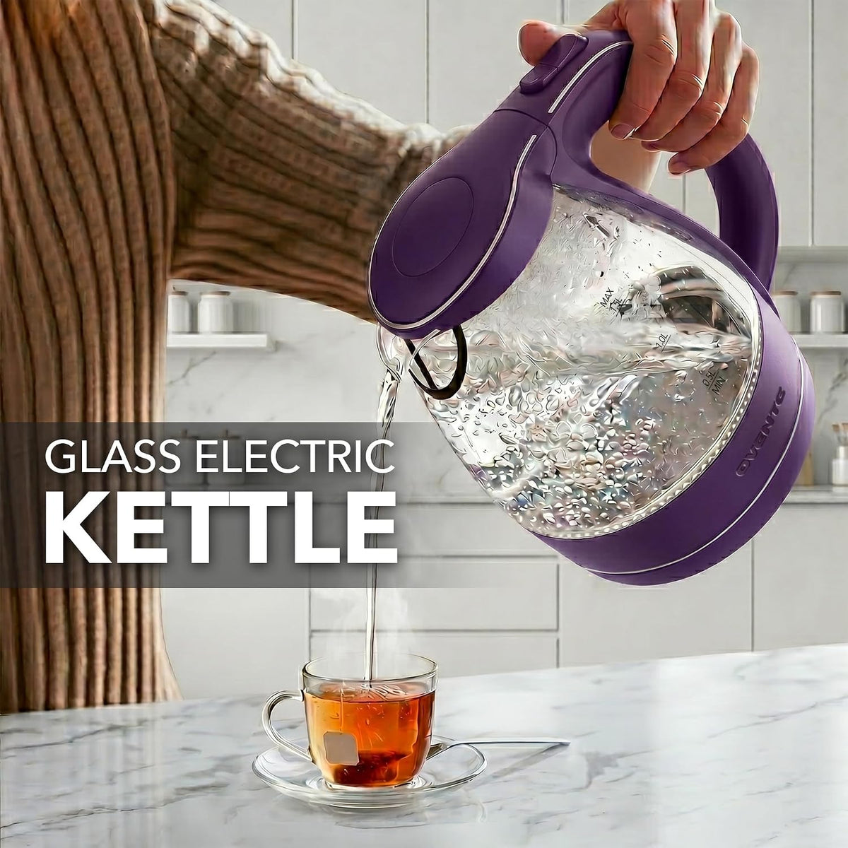 OVENTE 1.5L Glass Electric Kettle Water Boiler, Black KG83B
