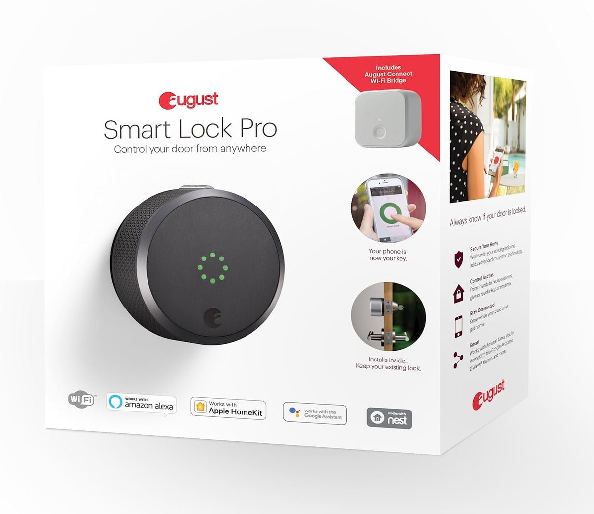 August Home Smart Lock Pro + Connect Hub - Wi-Fi Smart Lock for Keyless Entry - Works with Alexa, Google Assistant, and more – Dark Gray