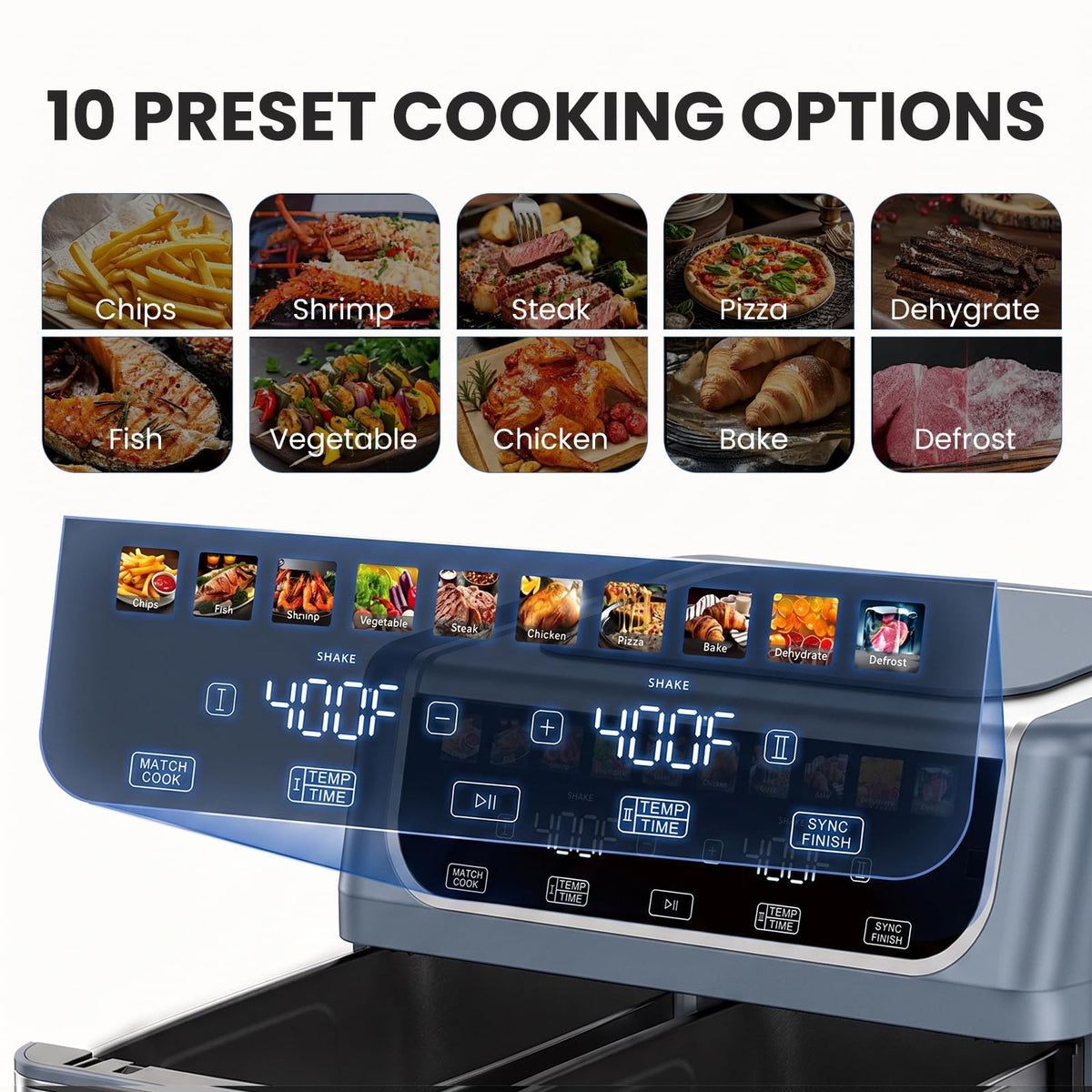 OLIXIS Dual Air Fryers with 2 Baskets 9.5 Quarts Large Airfryer 10-in-1