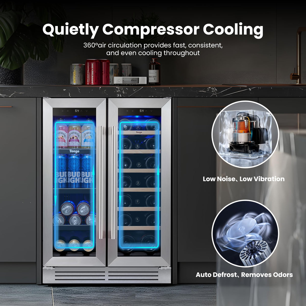 Yeego 24 Inch Dual Zone Wine Fridge with 52 Bottle