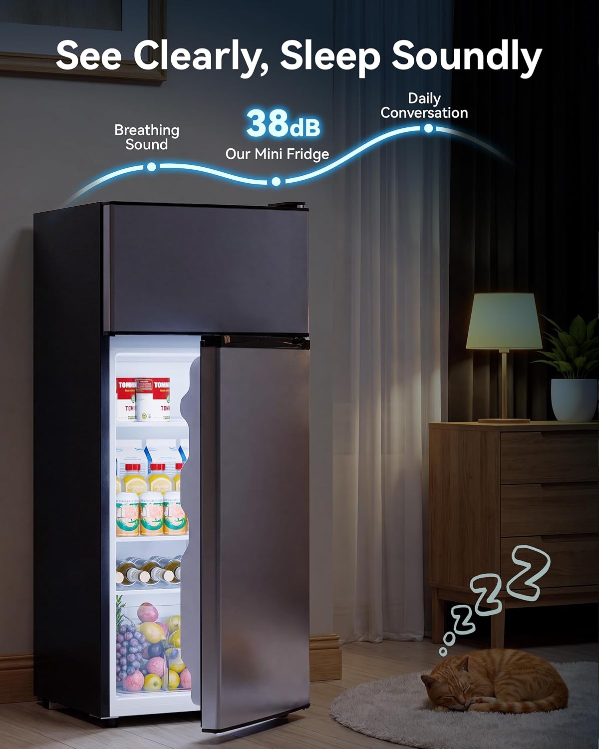 4.5cf Mini Fridge for Dorm/Office Quiet 2-Door Adjustable