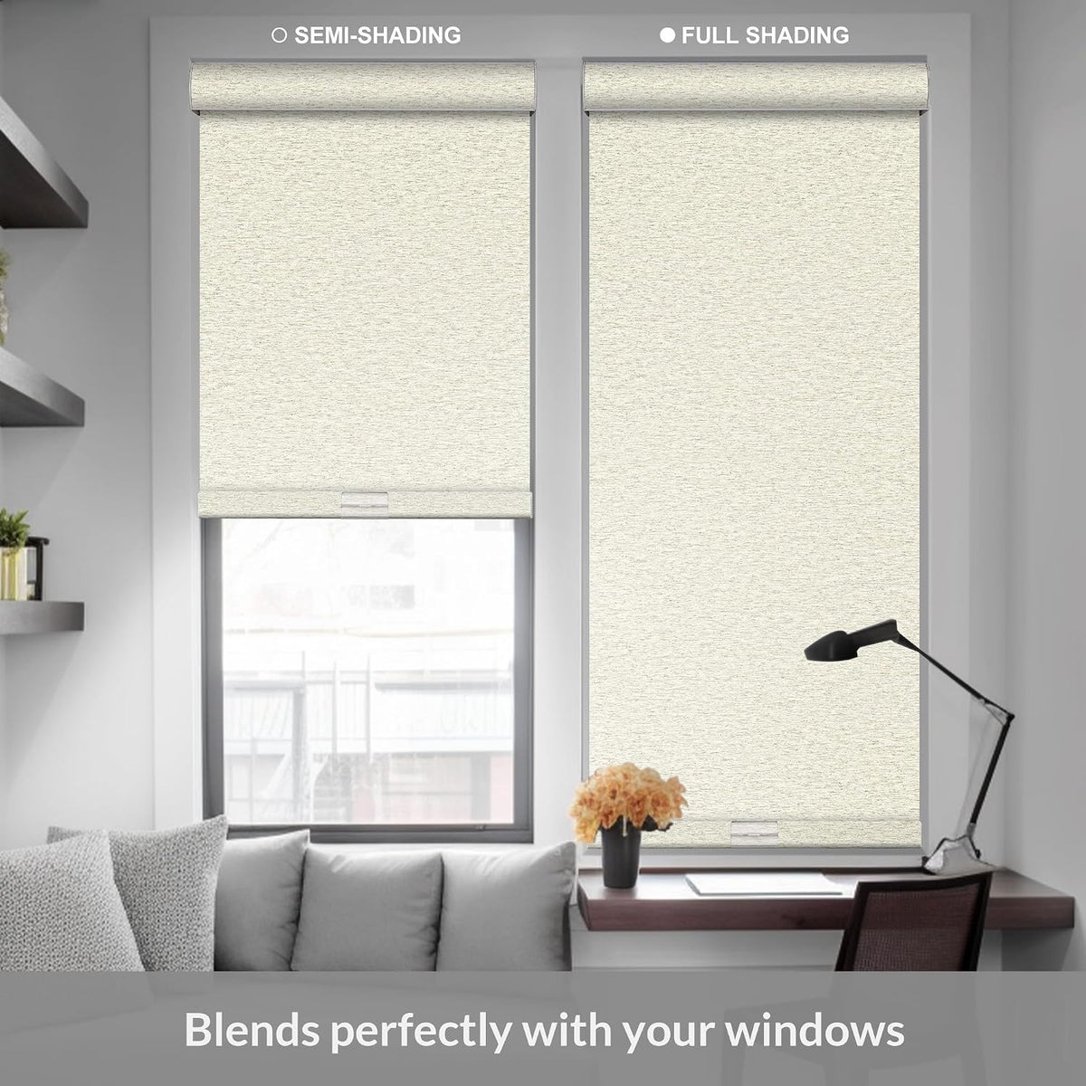 Boolegon Blackout Roller Shades for Windows, Beige, Custom Size