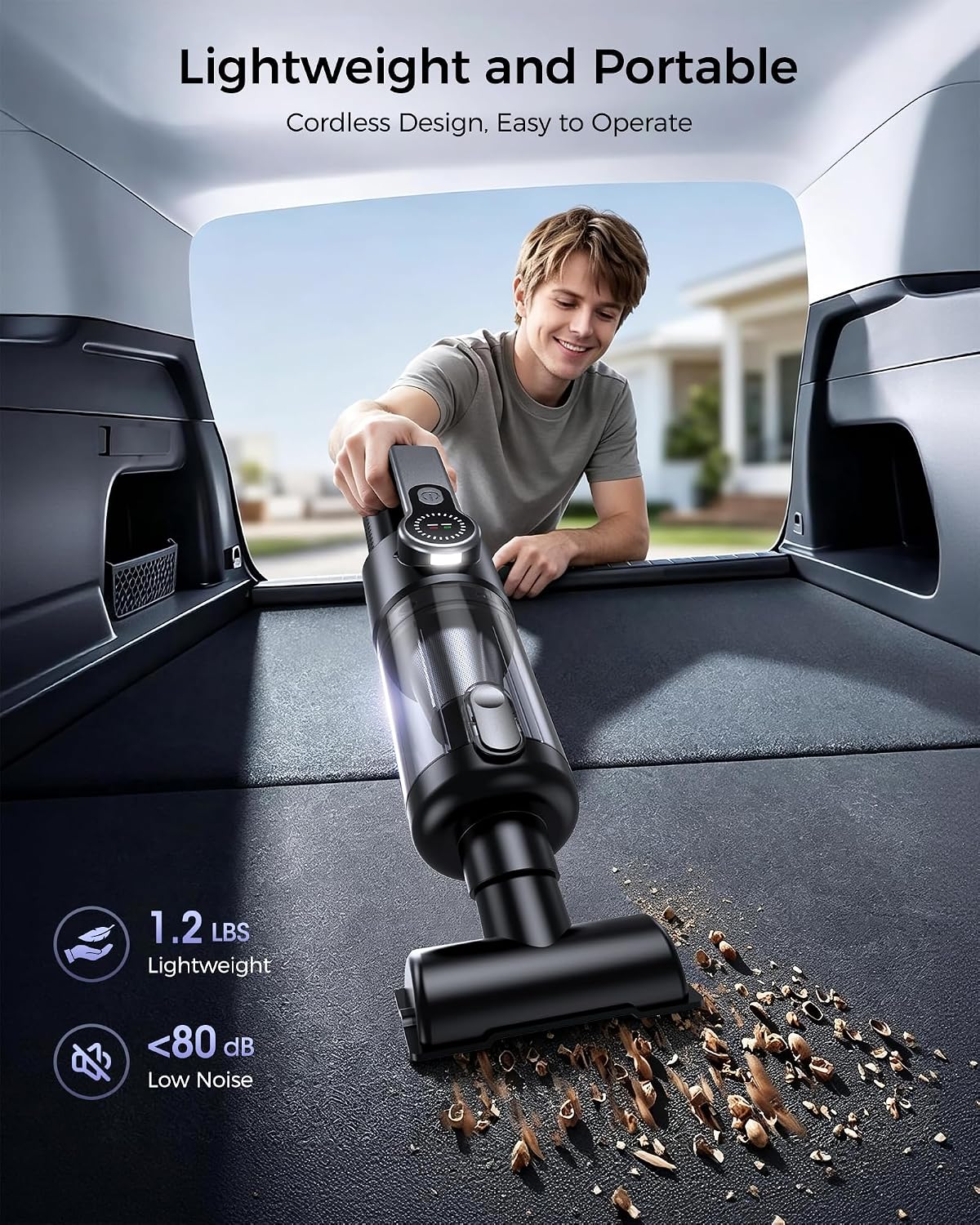 Cordless Handheld Vacuum Cleaner, 2-in-1 Vacuum & Blower, 36000Pa Suction Brushless Motor, Car Vacuum with LED Light, Lightweight, Covers for Car, Home, Office and Outdoor Use, Carbon Black