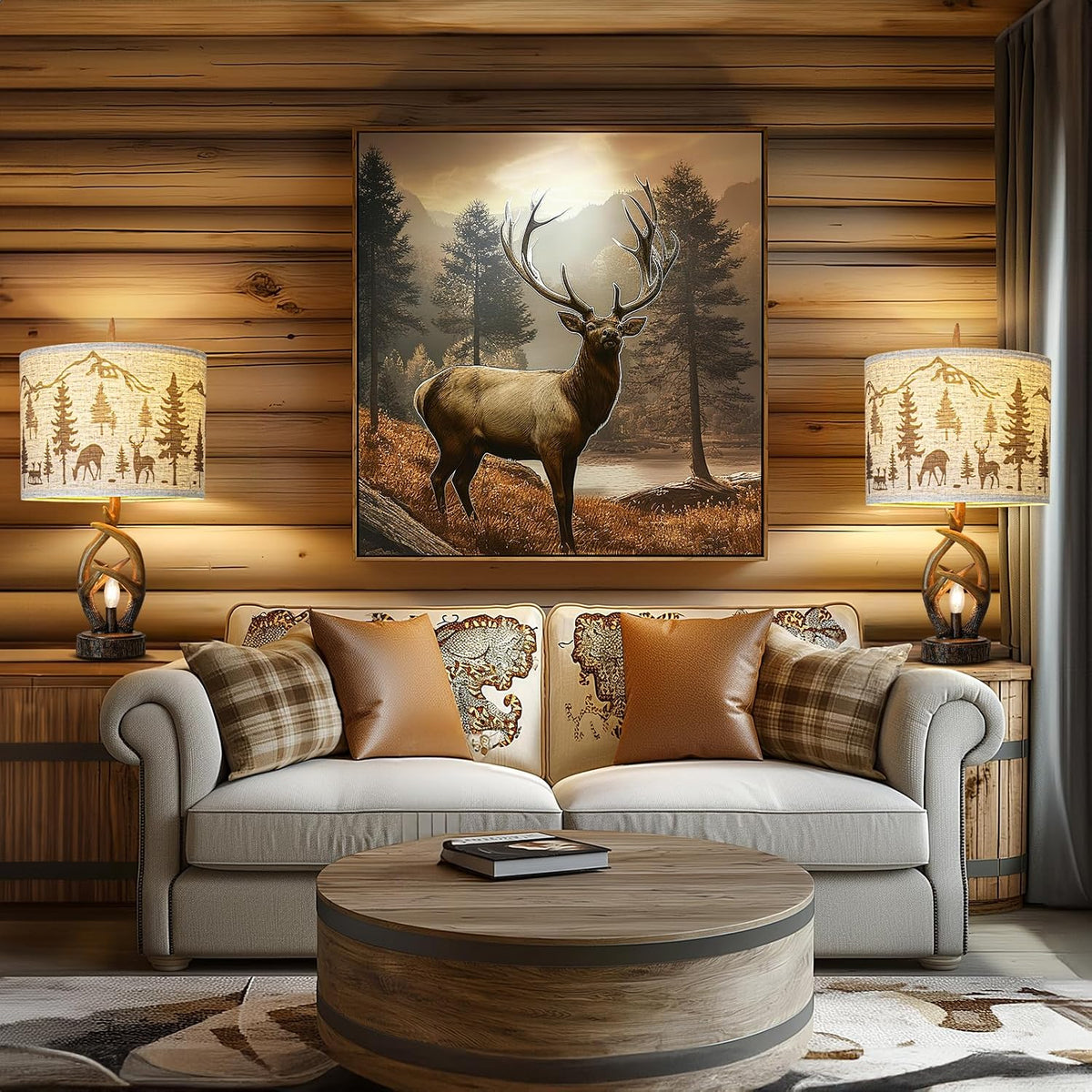 Scenekoy Deer Antler Table Lamp Set of 2 with Nightlight for Living Room