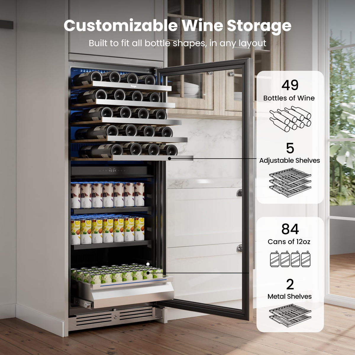 Yeego 24 Inch Dual Zone Wine Fridge with 52 Bottle
