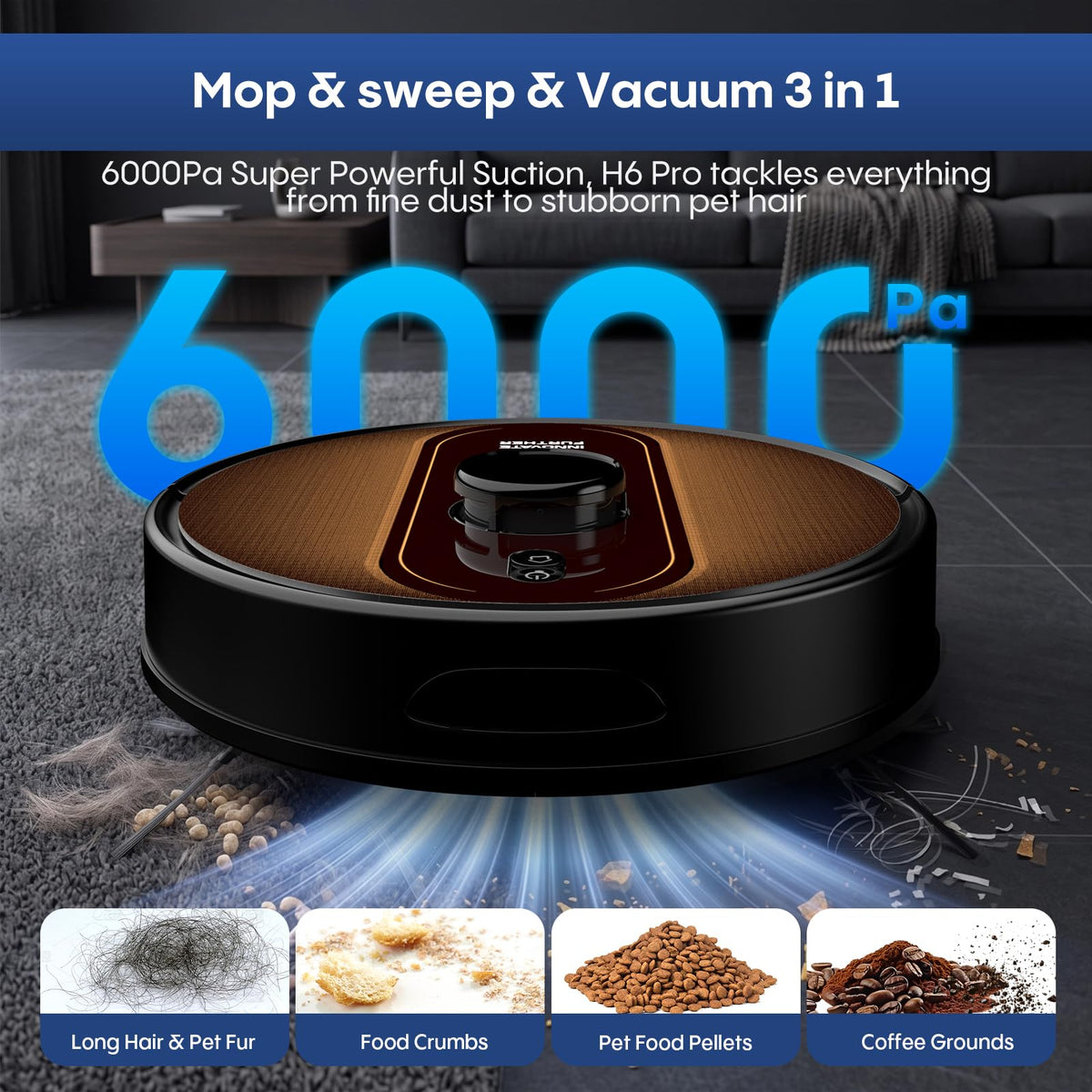 Robot Vacuum and Mop Combo, 6000Pa Powerful Suction, LiDAR, Self-Emptying