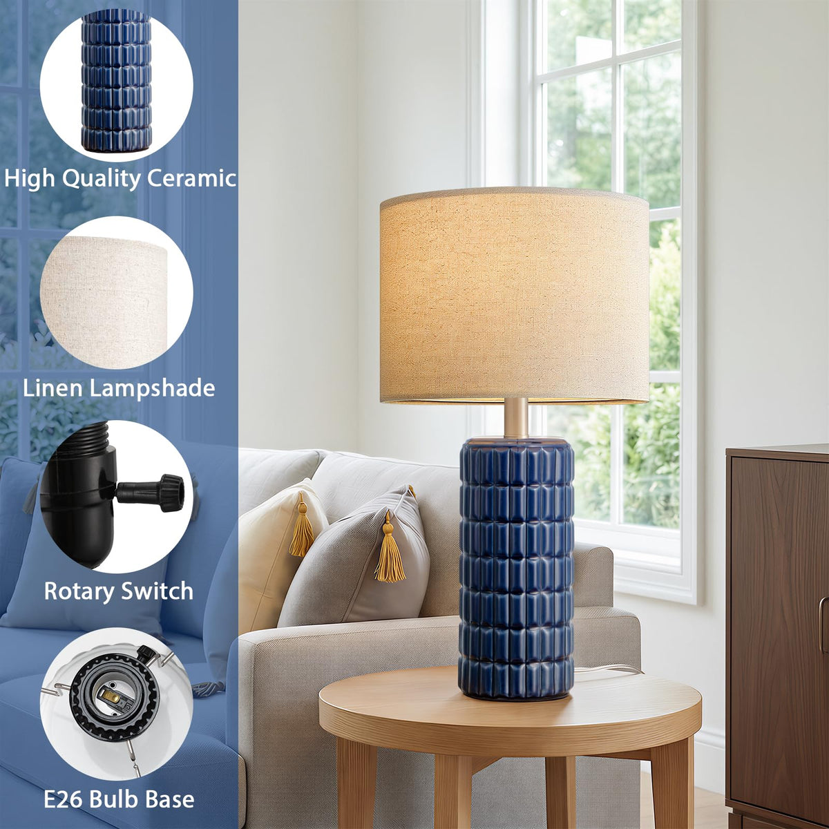 Seealle 23" Modern Ceramic Table Lamps Set of 2, Lamps for Bedroom, White