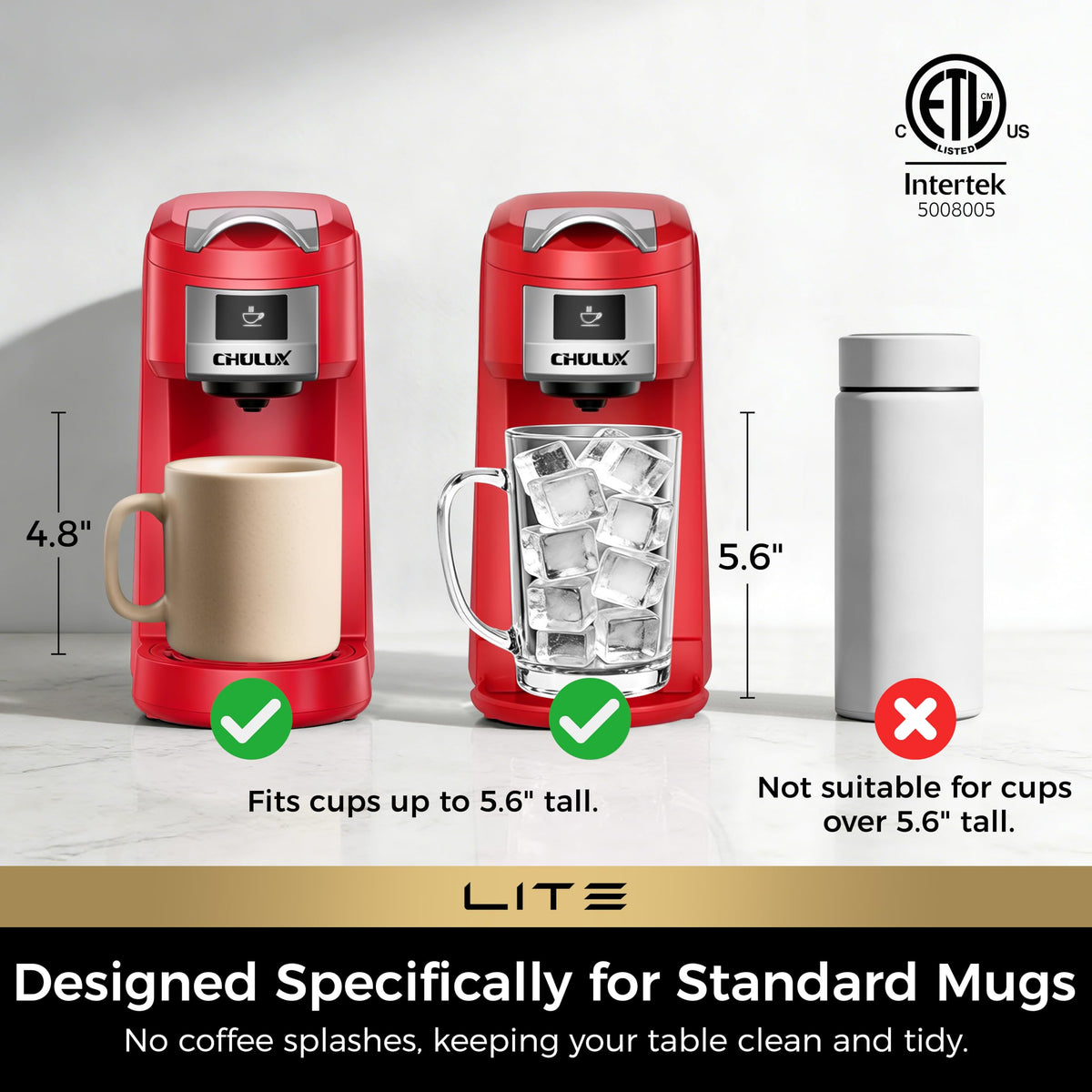 CHULUX Lite Single Serve Coffee Maker for K Cup with One Touch Brew, White