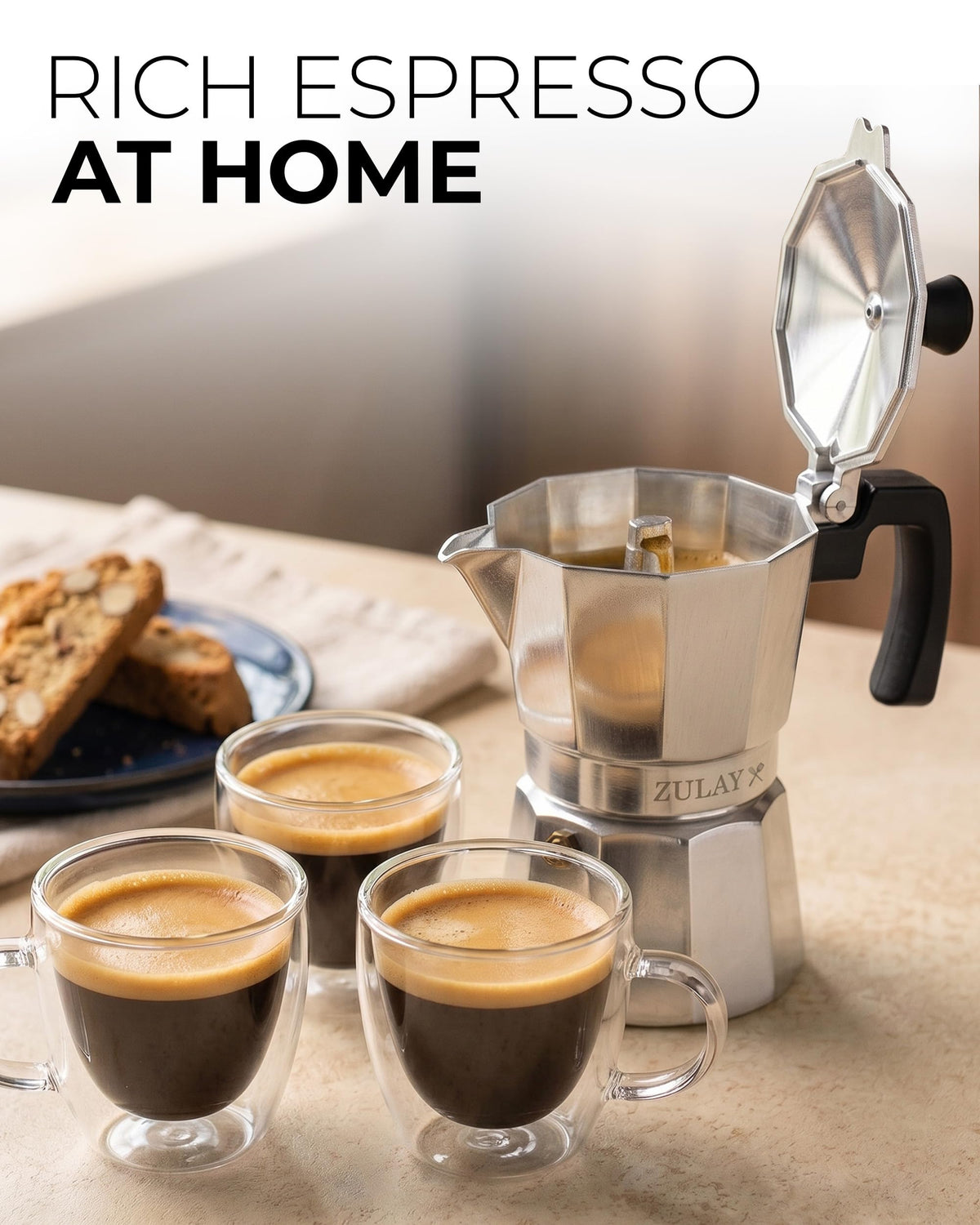 Zulay Moka Pot Espresso Stovetop Coffee Maker - Leak-Proof, Stainless Steel, Easy to Clean, Heat Resistant Handle & Knob - for Authentic Cuban & Italian Style Espresso - Makes 6 Espresso Cups - Red