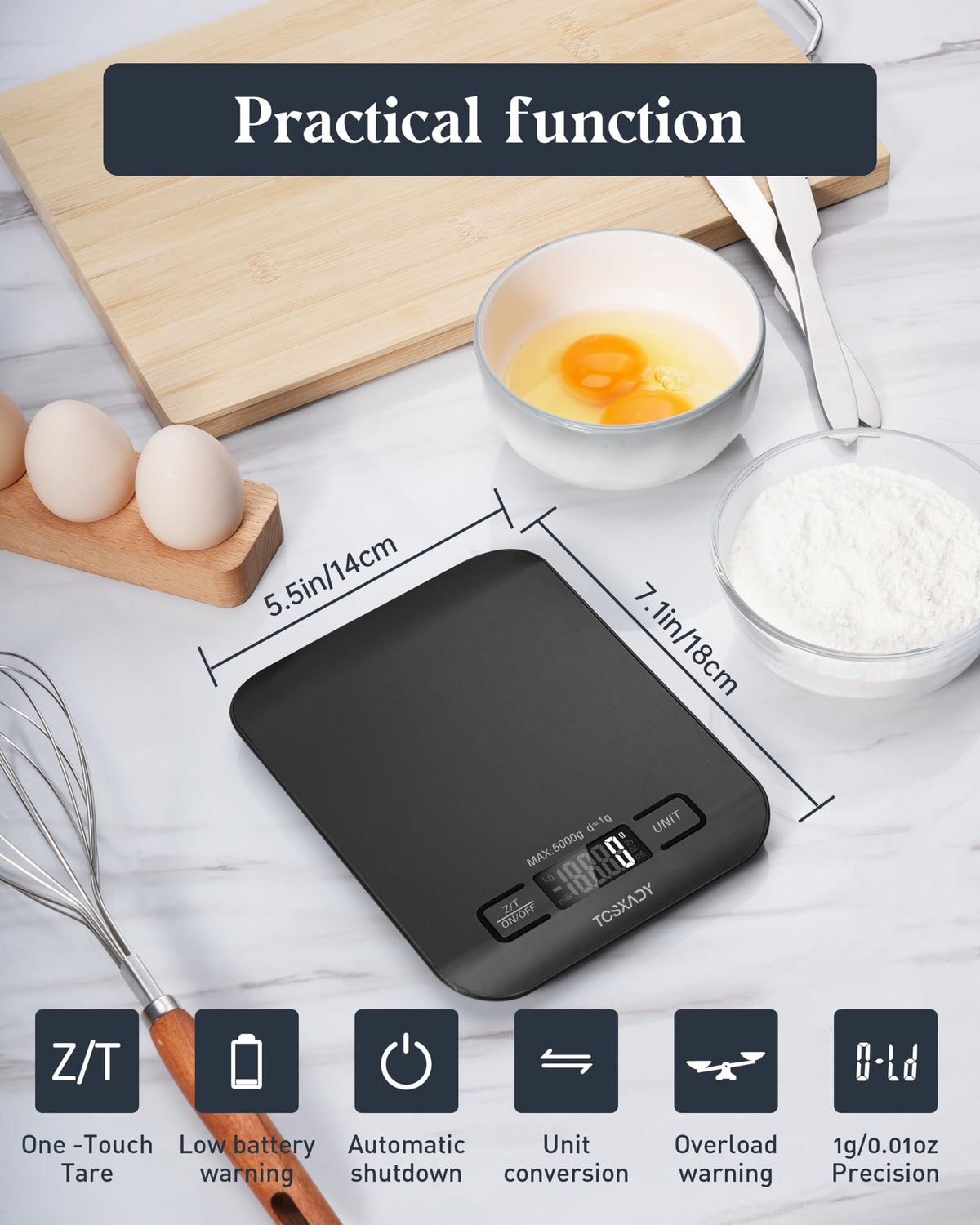 Food Scale, Digital Kitchen Scale with Grams & Ounces Units, 11lb