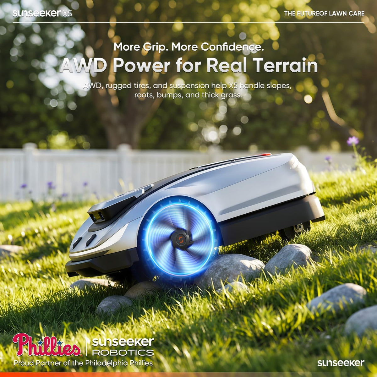 Sunseeker X5 AWD Robot Lawn Mower, RTK, Vision AI, 0.5 Acre, Wire-Free