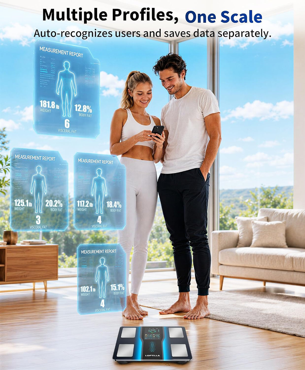 LOFTILLA Smart Scale with BMI, Body Fat, Muscle Mass, 8-in-1 Display