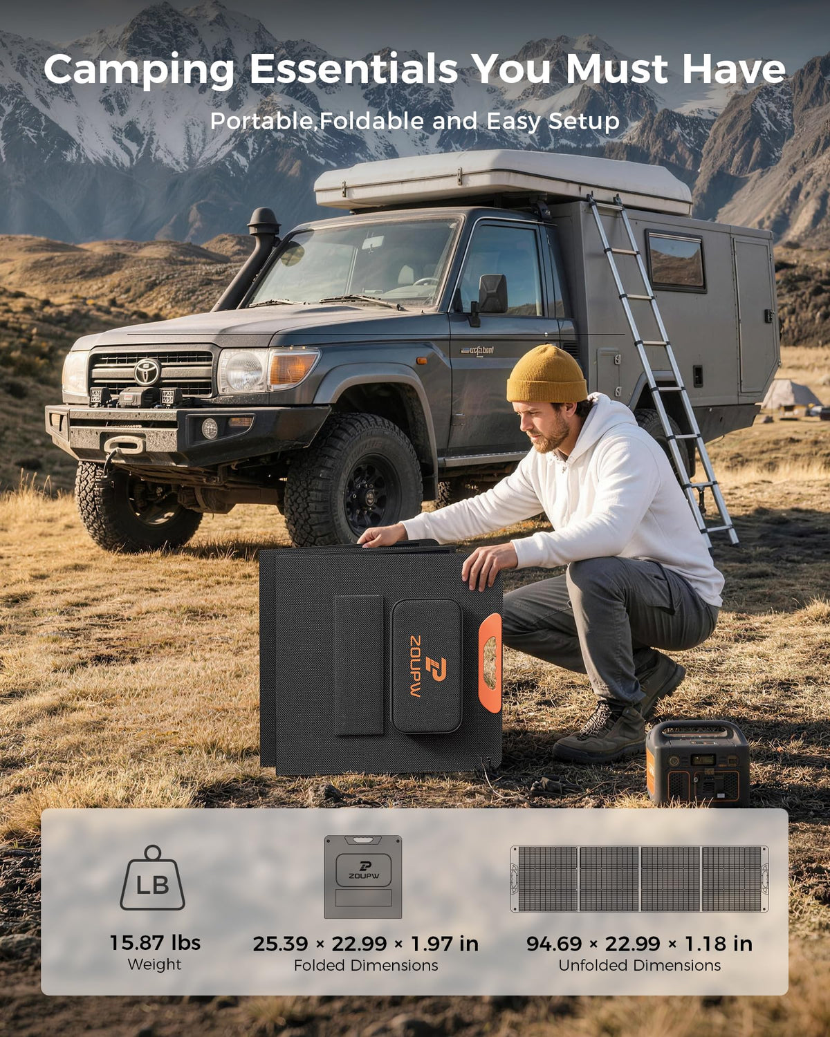 ZOUPW 100W Portable Solar Panel for Power Station,23.5% Efficiency Mono Foldable Solar Charger for Jackery 300/Ecoflow River/Anker/Bluetti,IP67 Waterproof for Camping RV Off-Grid Emergency Power