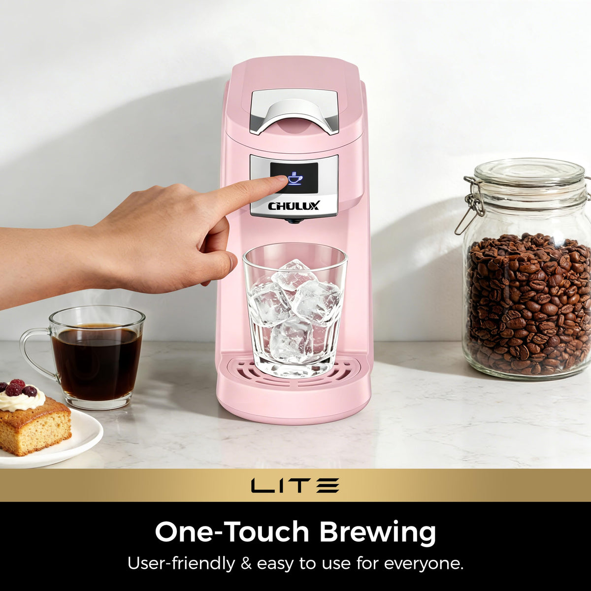 CHULUX Lite Single Serve Coffee Maker for K Cup with One Touch Brew, White