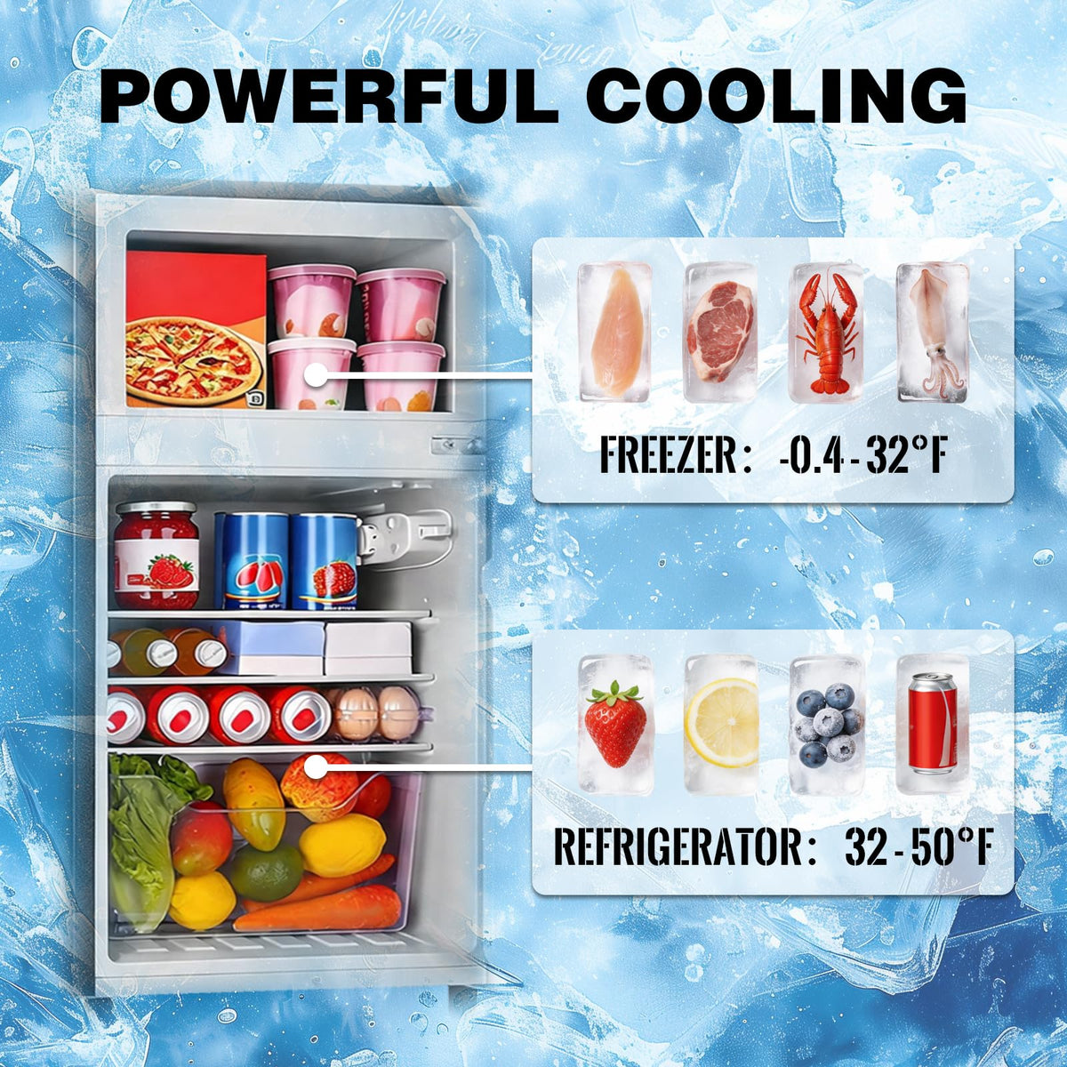 3.5 Cu.Ft Compact Refrigerator Gray, Dual-Door MIni Fridge for Home