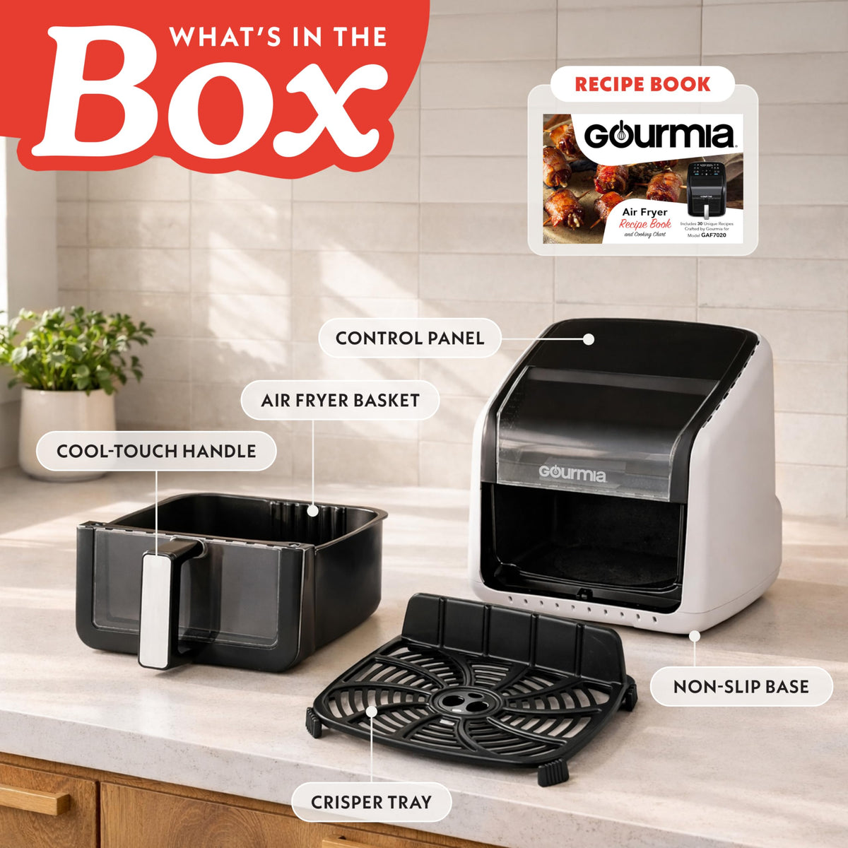 Gourmia Air Fryer - 7 Qt Basket Capacity with Panorama Window, Black