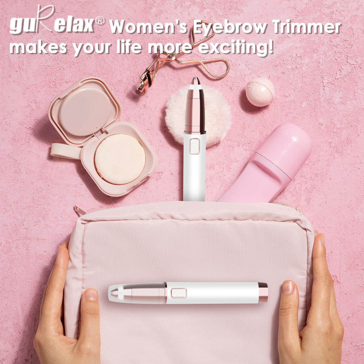 gurelax Eyebrow Hair Remover, Electric Eyebrow Trimmer for Women,Face and Eye Brow Razor with LED Light for Women Rechargeable with 2 x Replacement Heads (White)