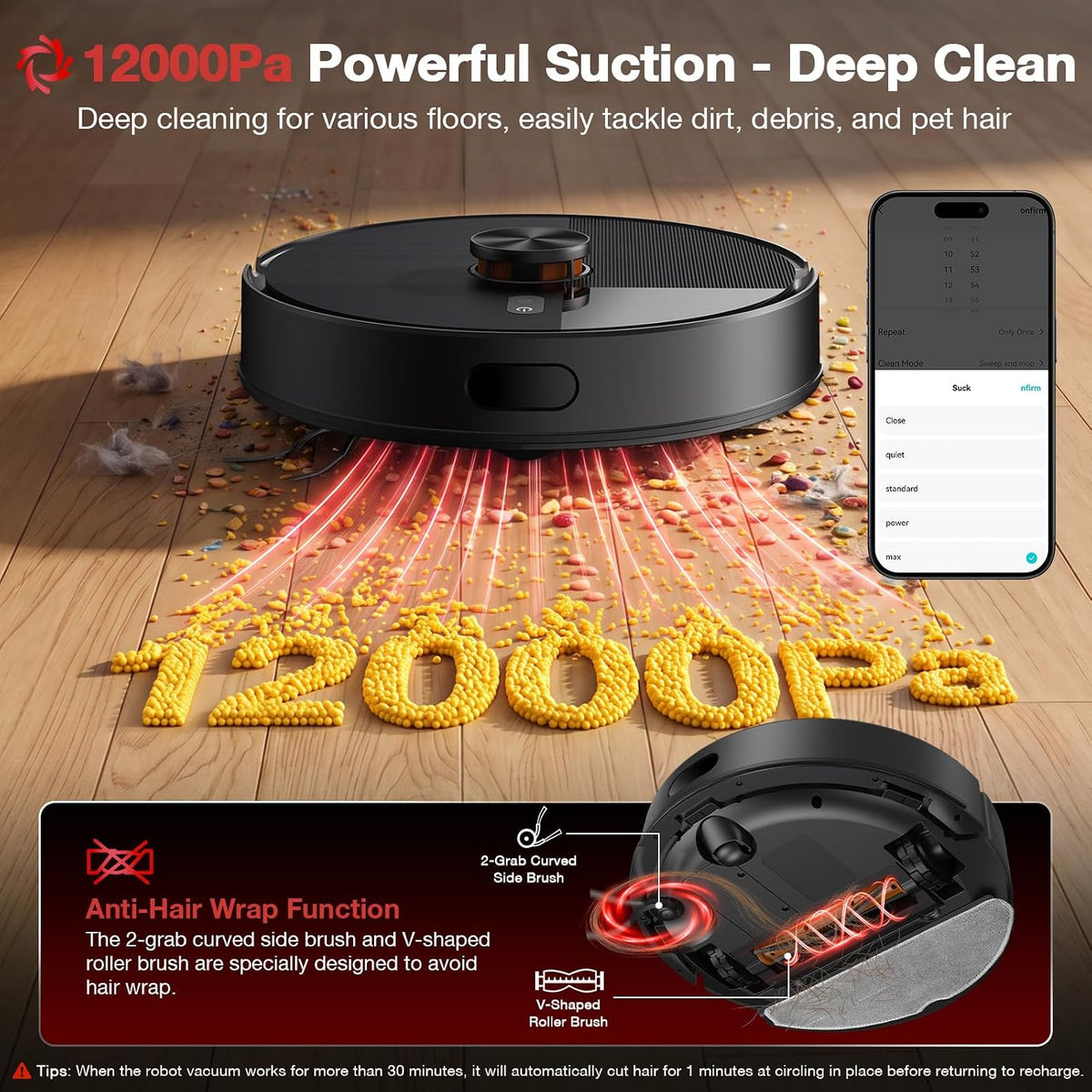 Robot Vacuum and Mop Combo, 12,000 Pa Strong Suction, dToF Laser Navigation with 5 Maps, 90 Days Self-Empty, App Control, Anti-Tangle Brush, for Pet Hair Carpet & Hard Floor