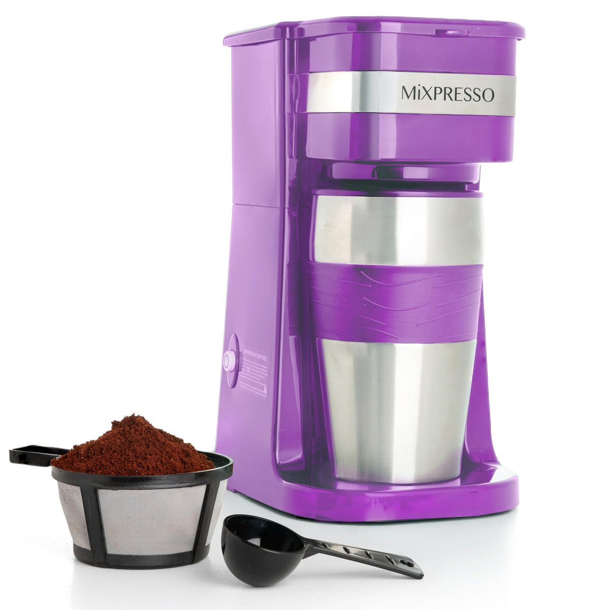 Mixpresso Single Serve & Single Cup Coffee Maker with 14oz Travel Mug Black