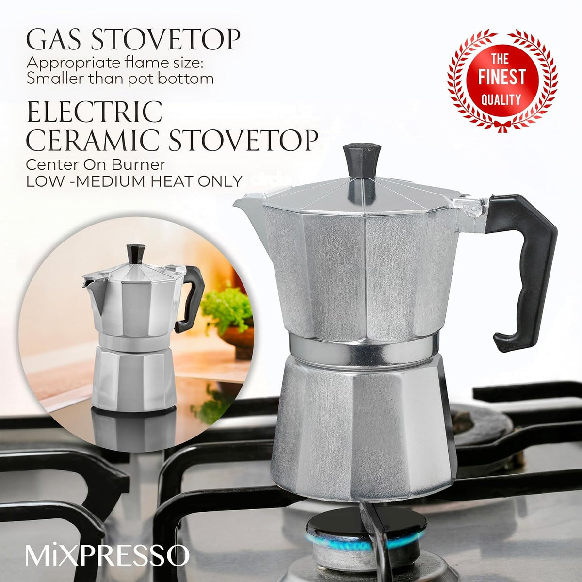 Mixpresso 3 Cup Moka Pot Stovetop Espresso Maker, Italian Cuban Coffee Pot