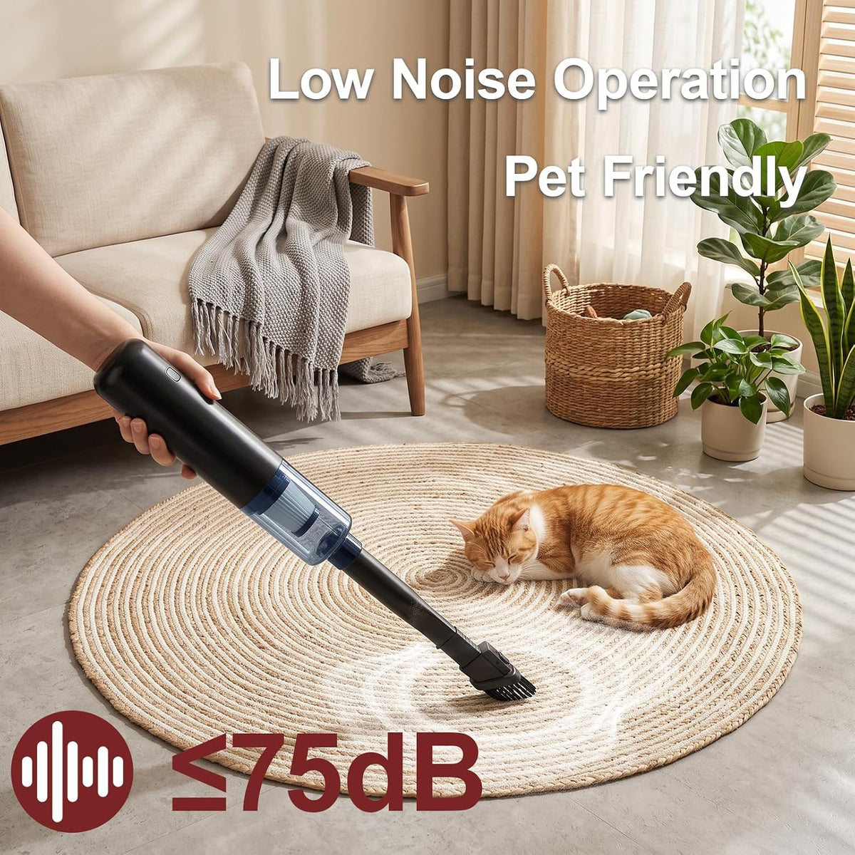 Cordless Handheld Vacuum Cleaner, 6000Pa Portable Mini Hand Vac, 4‑in‑1 Suck Blow Inflate Deflate with 5 Attachments, Picks up Pet Fur Dust Crumbs for Home Sofa Furniture Car