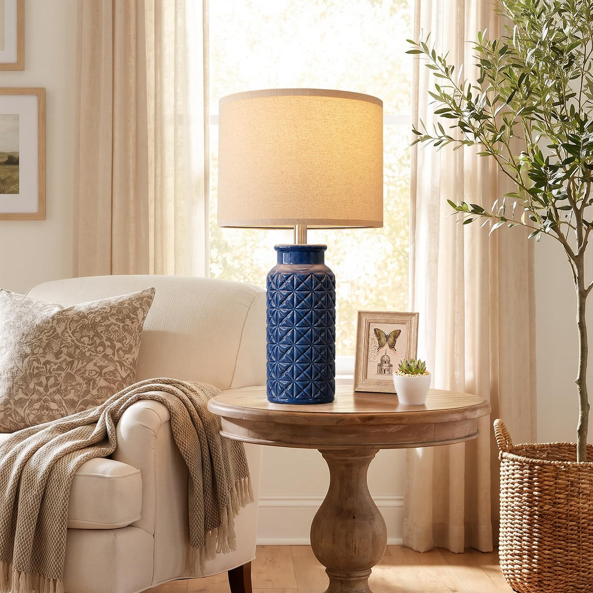 Innqoo 22.6" Modern Ceramic Bedside Lamps Set of 2, Lamps for Bedroom,White