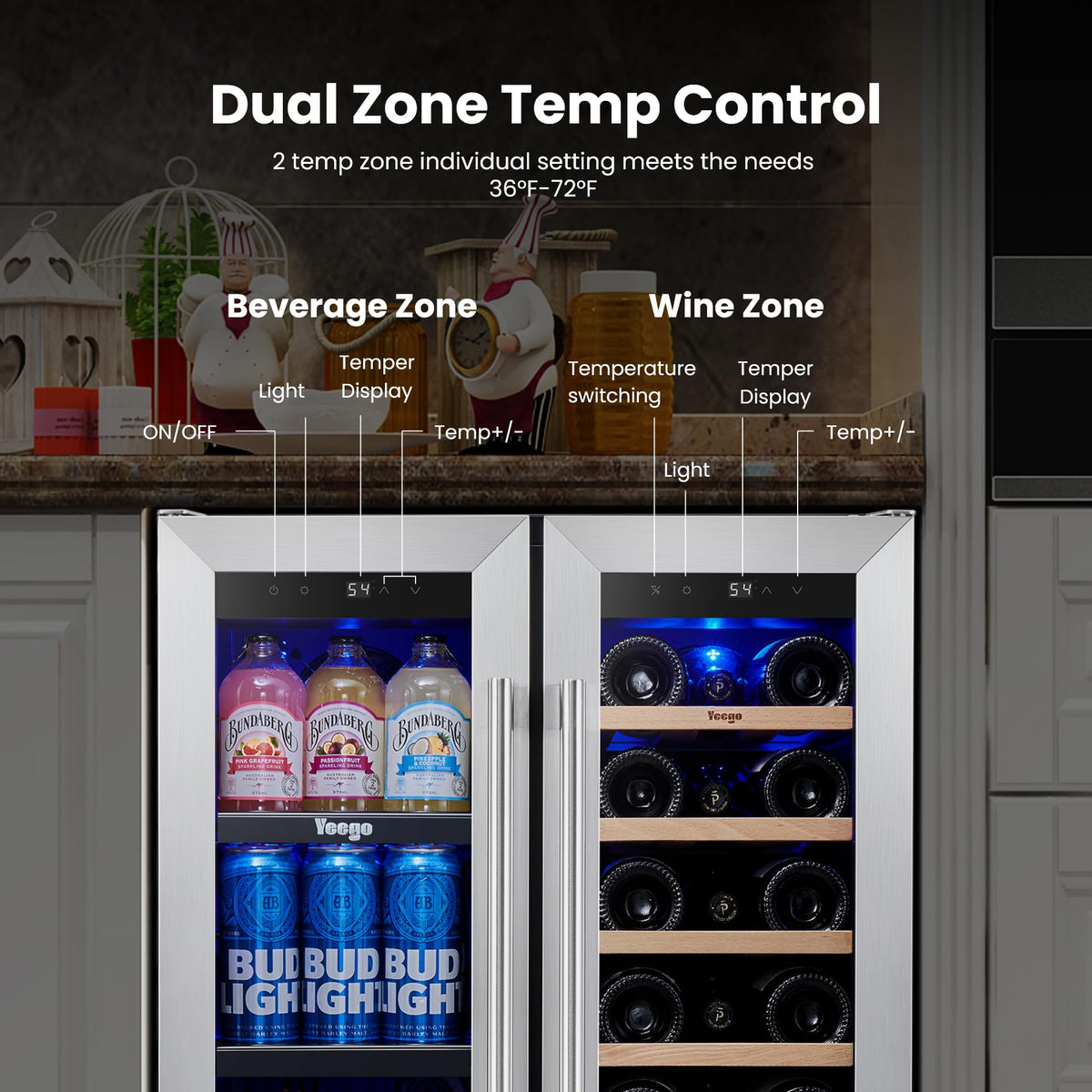 Yeego 24 Inch Dual Zone Wine Fridge with 52 Bottle
