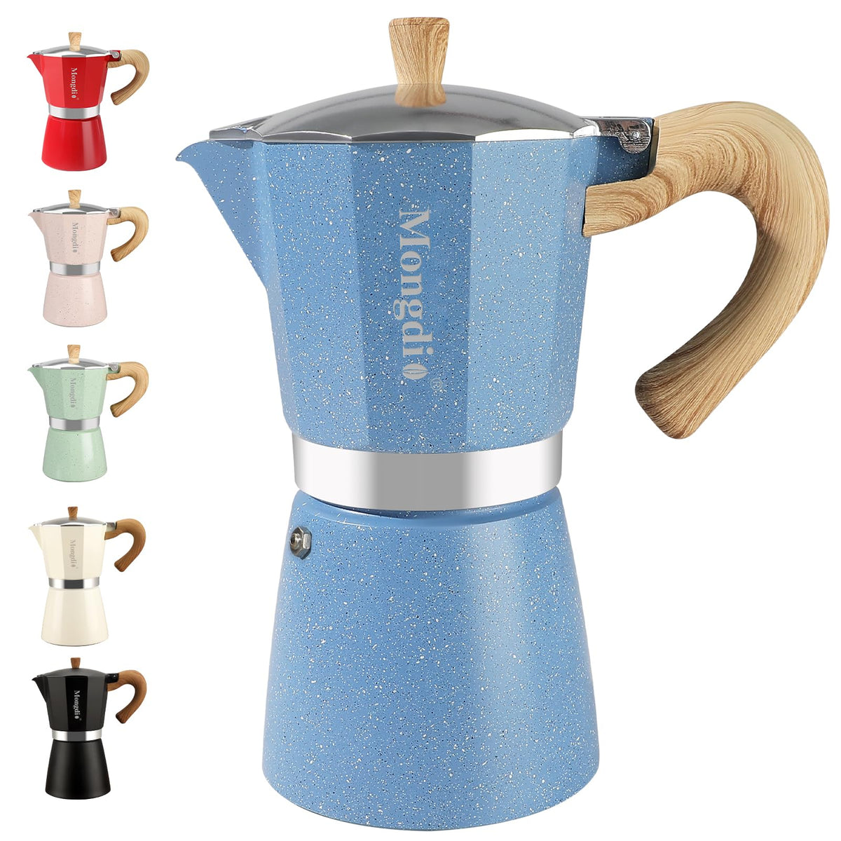 Mongdio Stovetop Espresso Maker Moka Pot, Cuban Coffee Maker Stove Top Coffee Maker Moka Italian Espresso Greca Coffee Maker Brewer Percolator, 6 Espresso Cups, 10 oz - Black