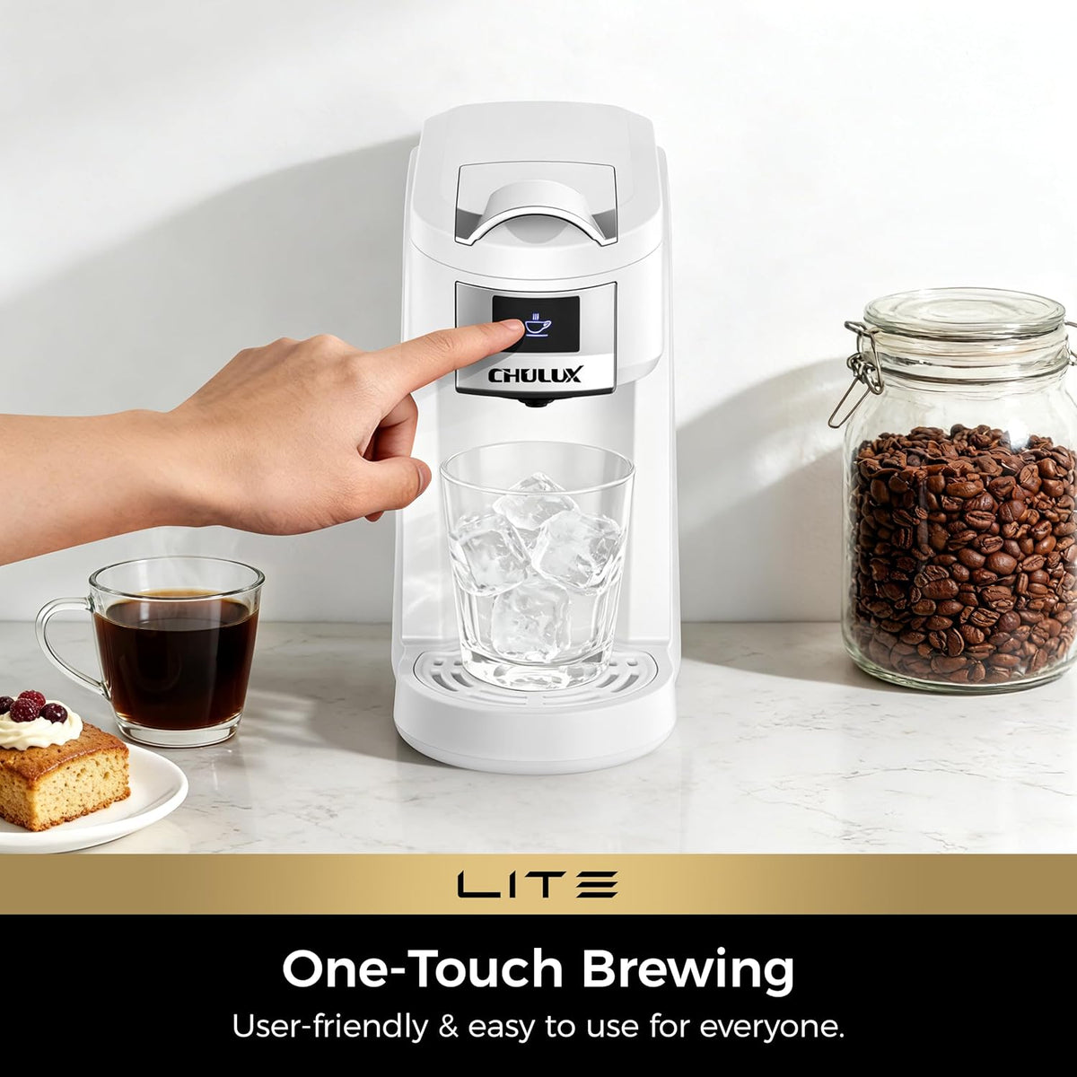 CHULUX Lite Single Serve Coffee Maker for K Cup with One Touch Brew, White