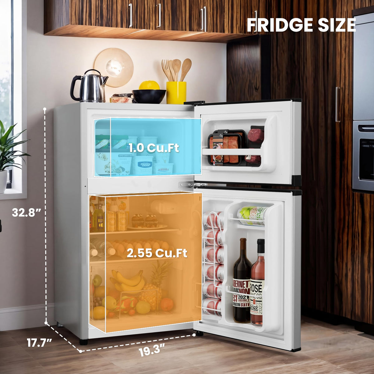 3.6 Cu.Ft Refrigerator with Freezer for Kitchen Office, Black