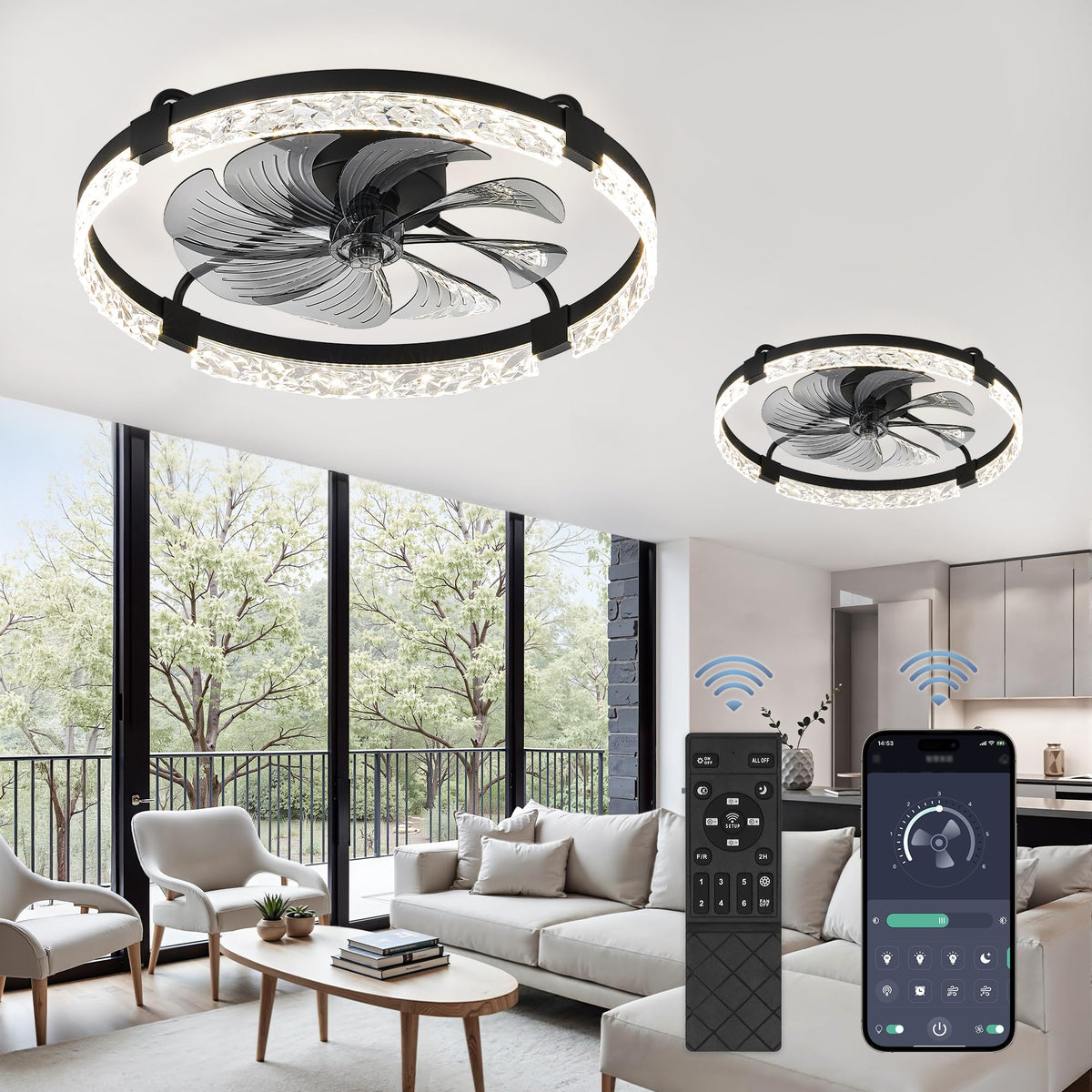 LEDIARY 20" Modern Ceiling Fans with Lights and Remote, White Fandelier