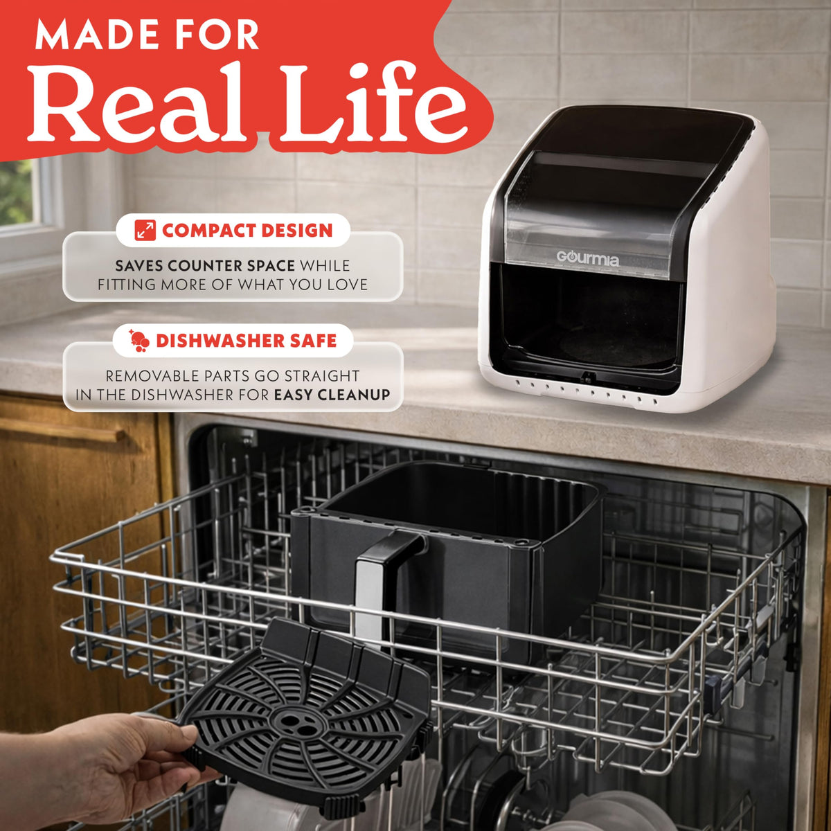 Gourmia Air Fryer - 7 Qt Basket Capacity with Panorama Window, Black
