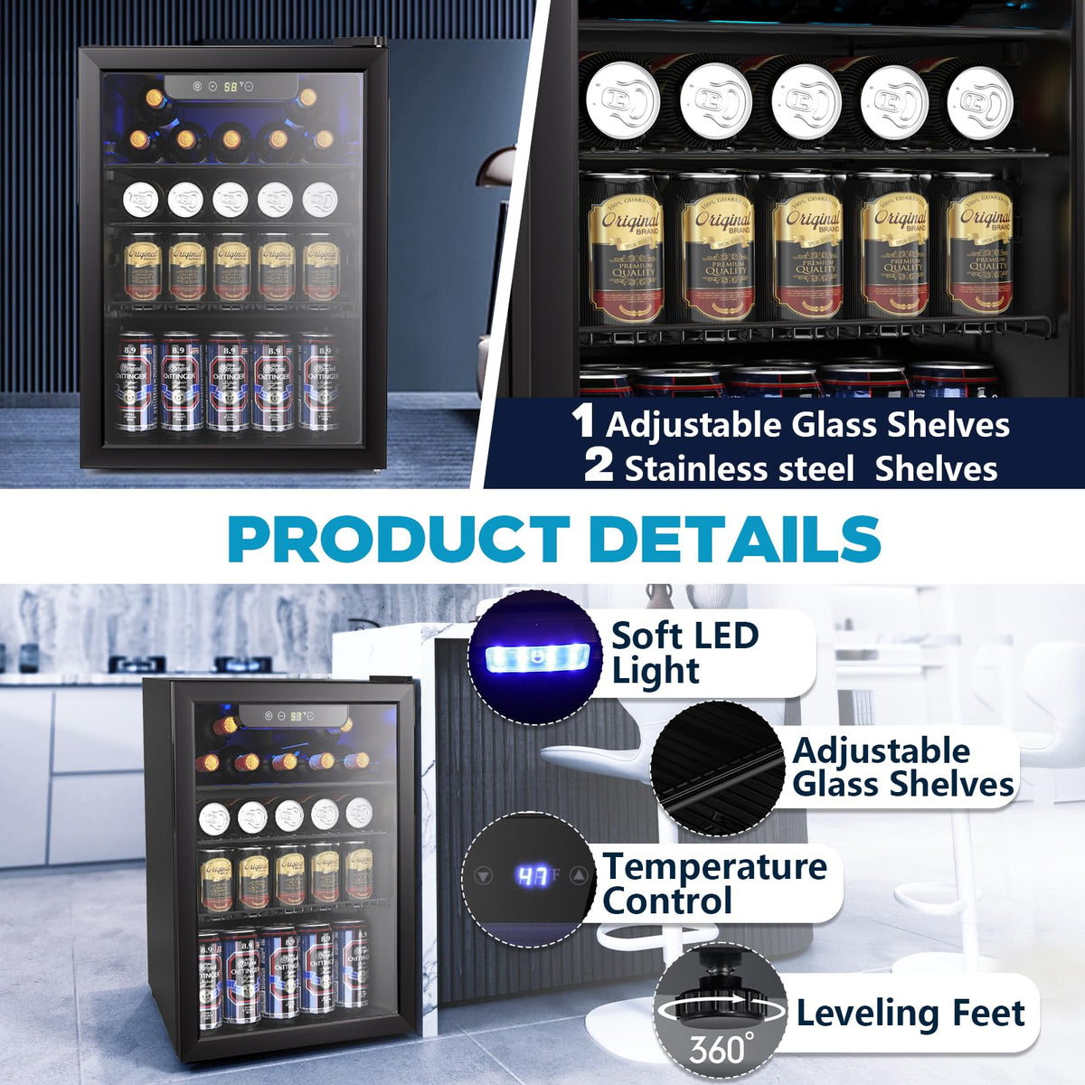 Electactic Mini Fridge 130 Can Beverage Refrigerator Cooler, 3.2 Cu.Ft Drink Fridge forSoda Wine Beer, Digital Temperature Control Cooler for Home, Dorm, Bar