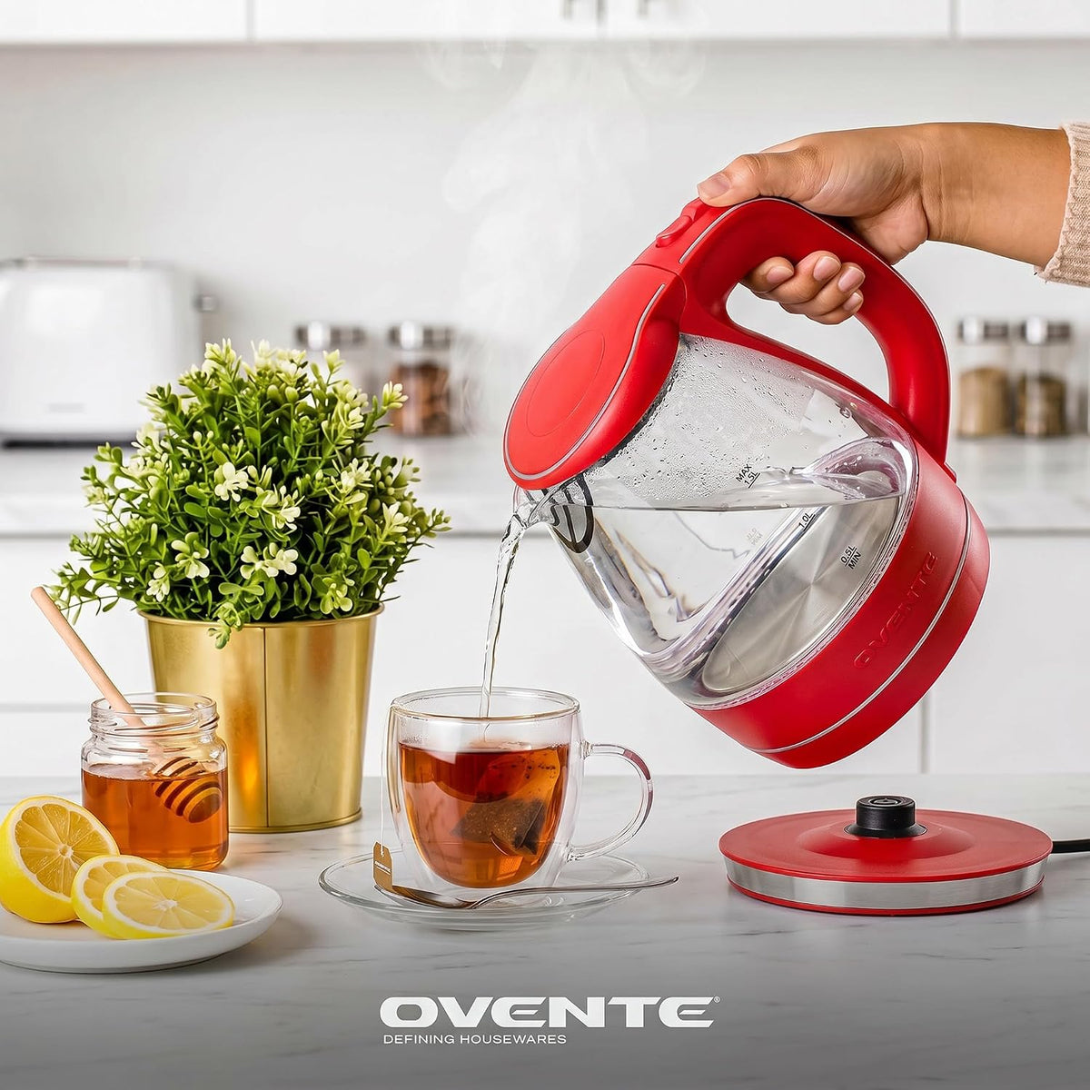 OVENTE 1.5L Glass Electric Kettle Water Boiler, Black KG83B
