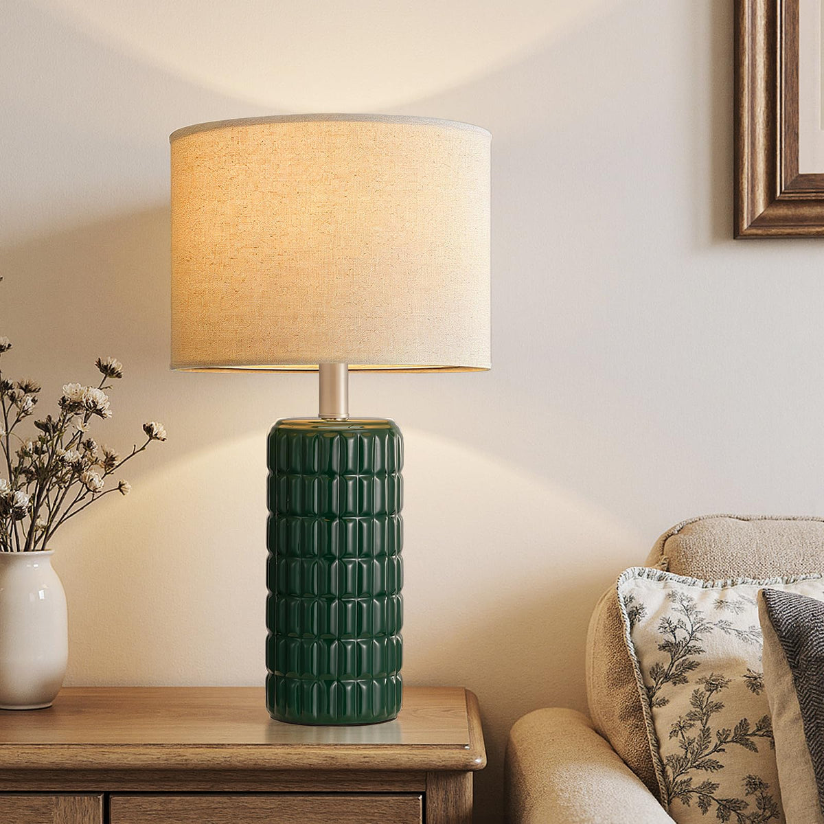 Seealle 23" Modern Ceramic Table Lamps Set of 2, Lamps for Bedroom, White