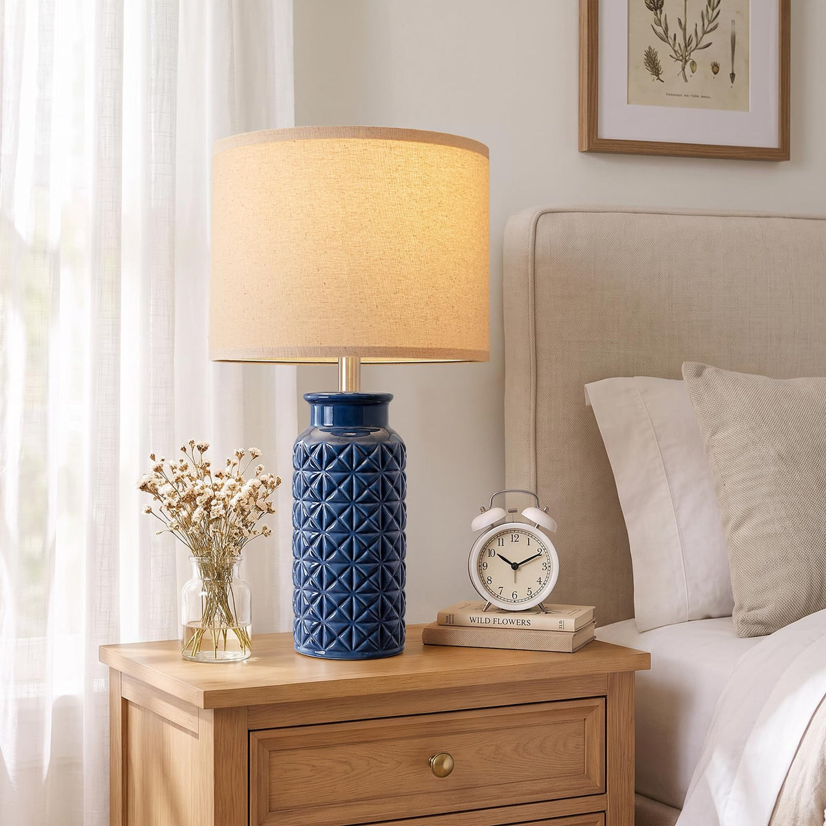 Innqoo 22.6" Modern Ceramic Bedside Lamps Set of 2, Lamps for Bedroom,White