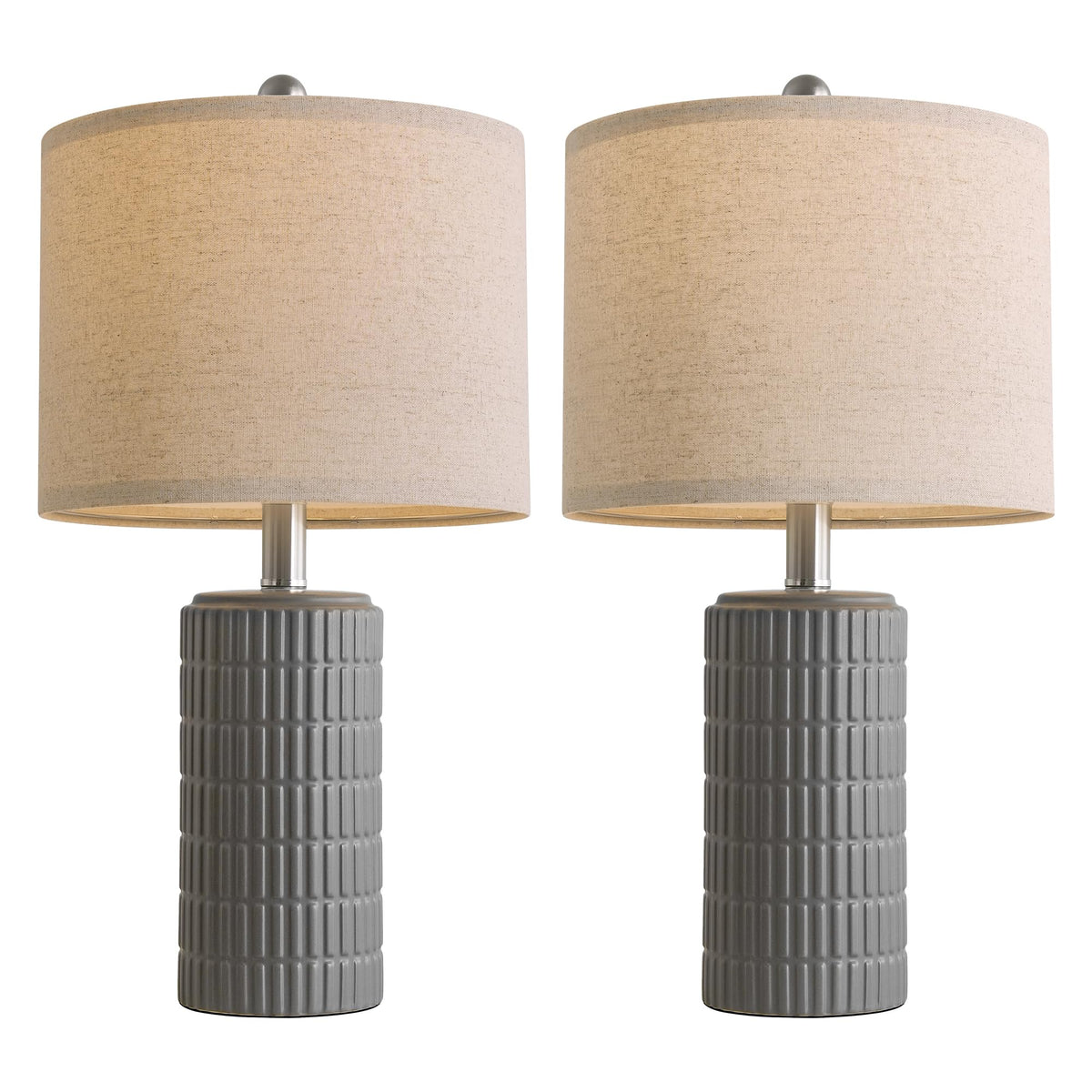 PoKat 20.75" Small Modern Ceramic Table Lamps Set of 2 for Bedroom, White